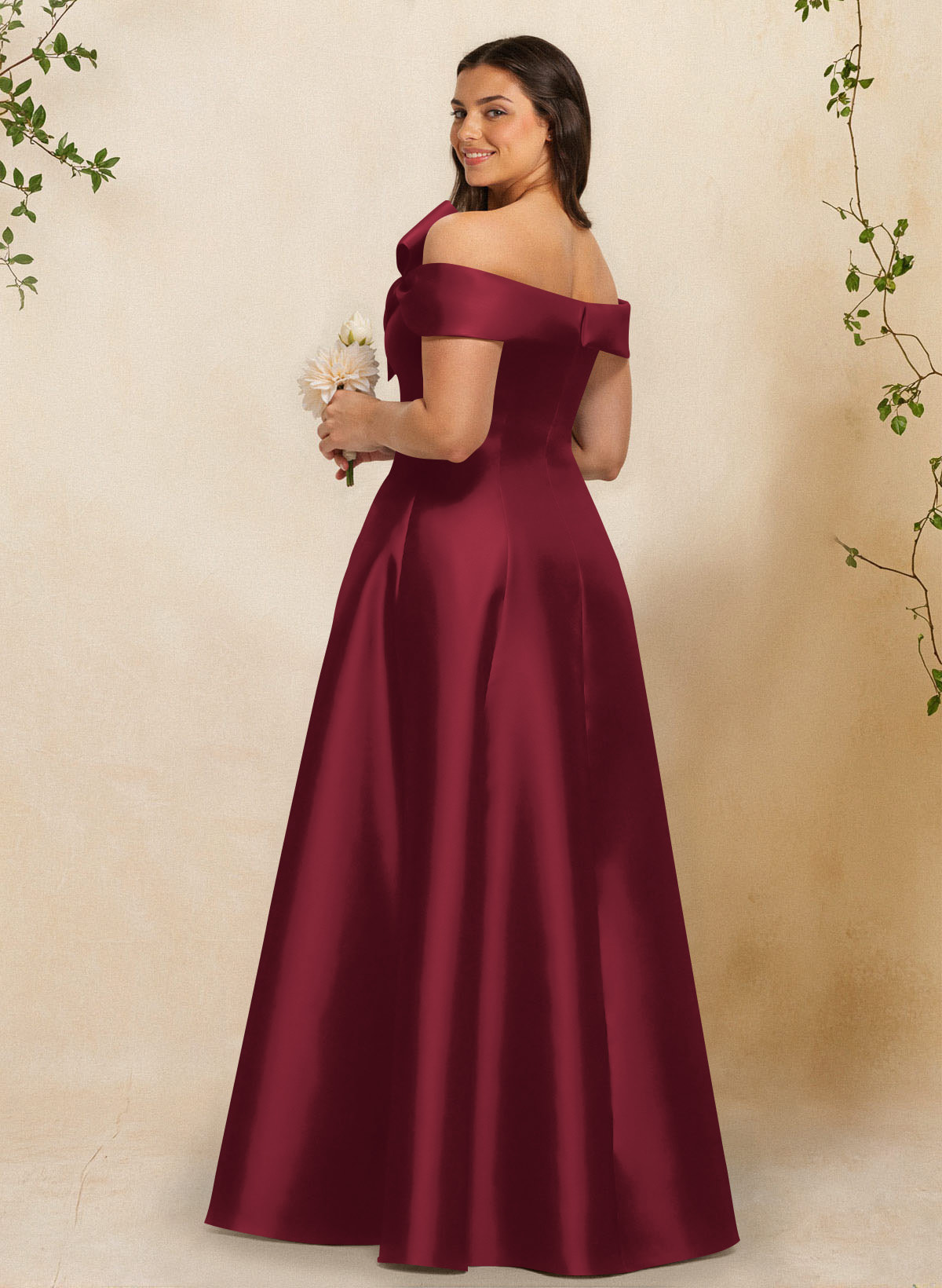 A-Line Off-The-Shoulder Sleeveless Floor-Length Satin Bridesmaid Dresses With Bow(s), product image 29