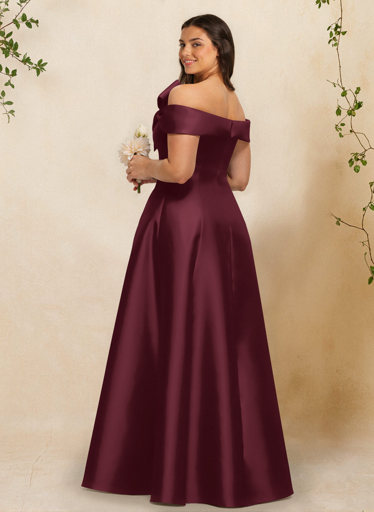 A-Line Off-The-Shoulder Sleeveless Floor-Length Satin Bridesmaid Dresses With Bow(s), product image 27