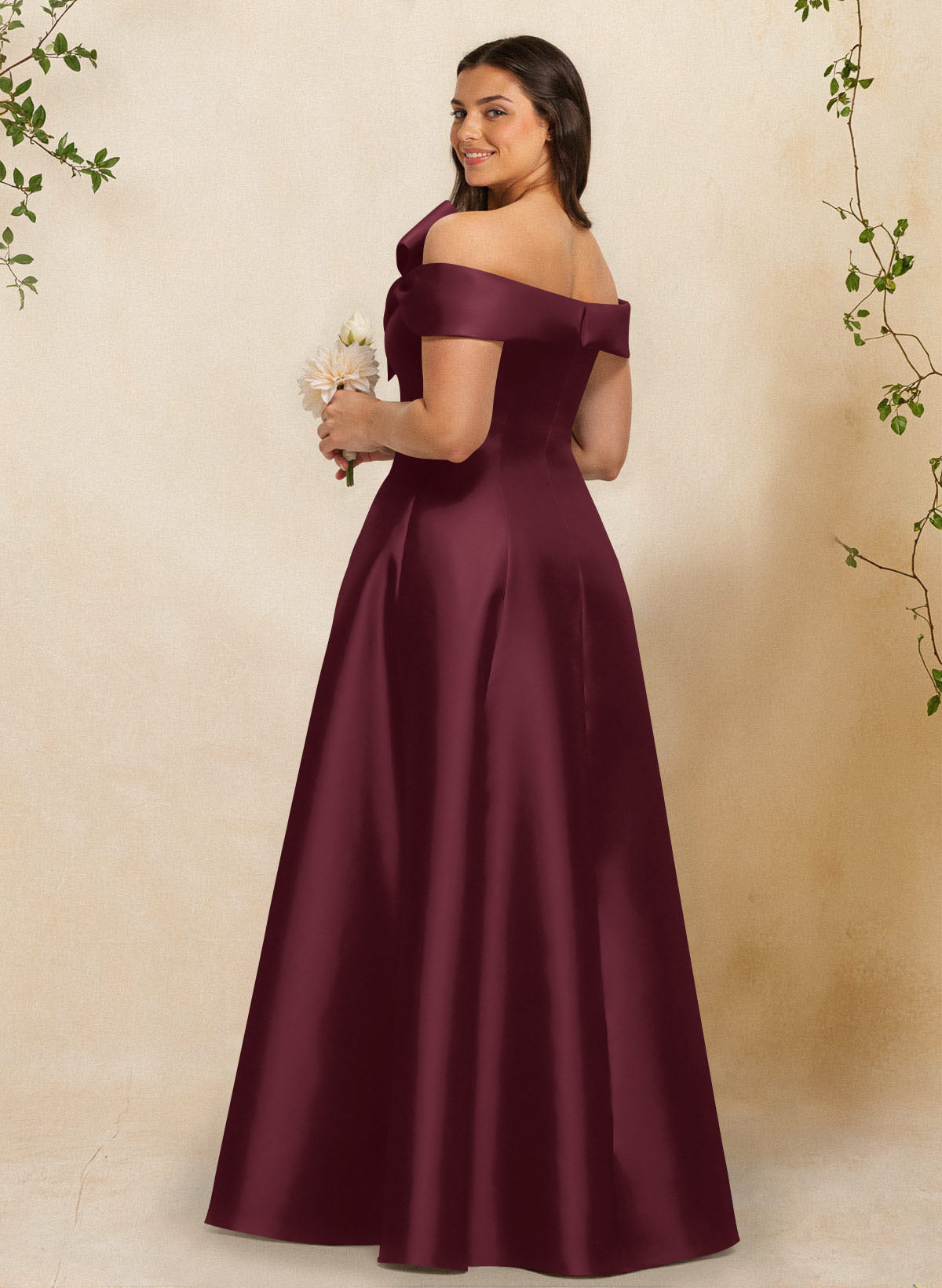 A-Line Off-The-Shoulder Sleeveless Floor-Length Satin Bridesmaid Dresses With Bow(s), product image 27