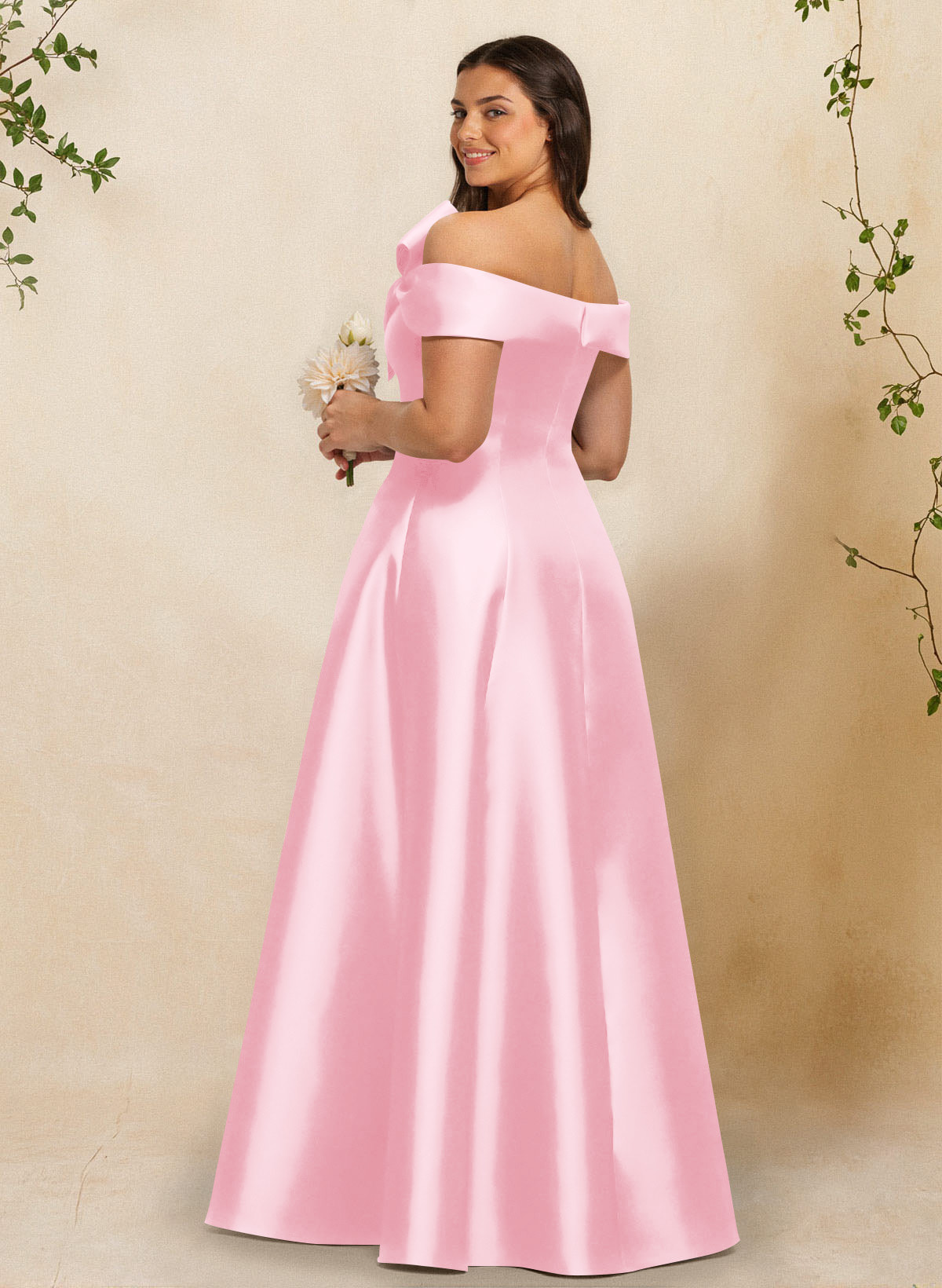 A-Line Off-The-Shoulder Sleeveless Floor-Length Satin Bridesmaid Dresses With Bow(s), product image 53