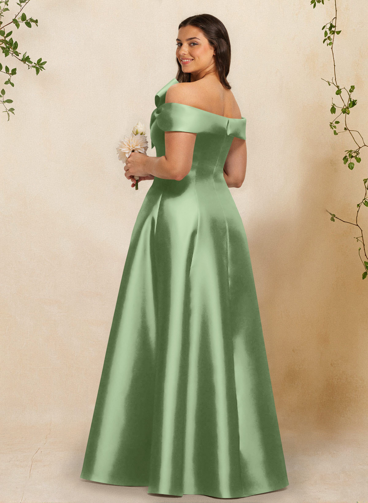 A-Line Off-The-Shoulder Sleeveless Floor-Length Satin Bridesmaid Dresses With Bow(s), product image 85