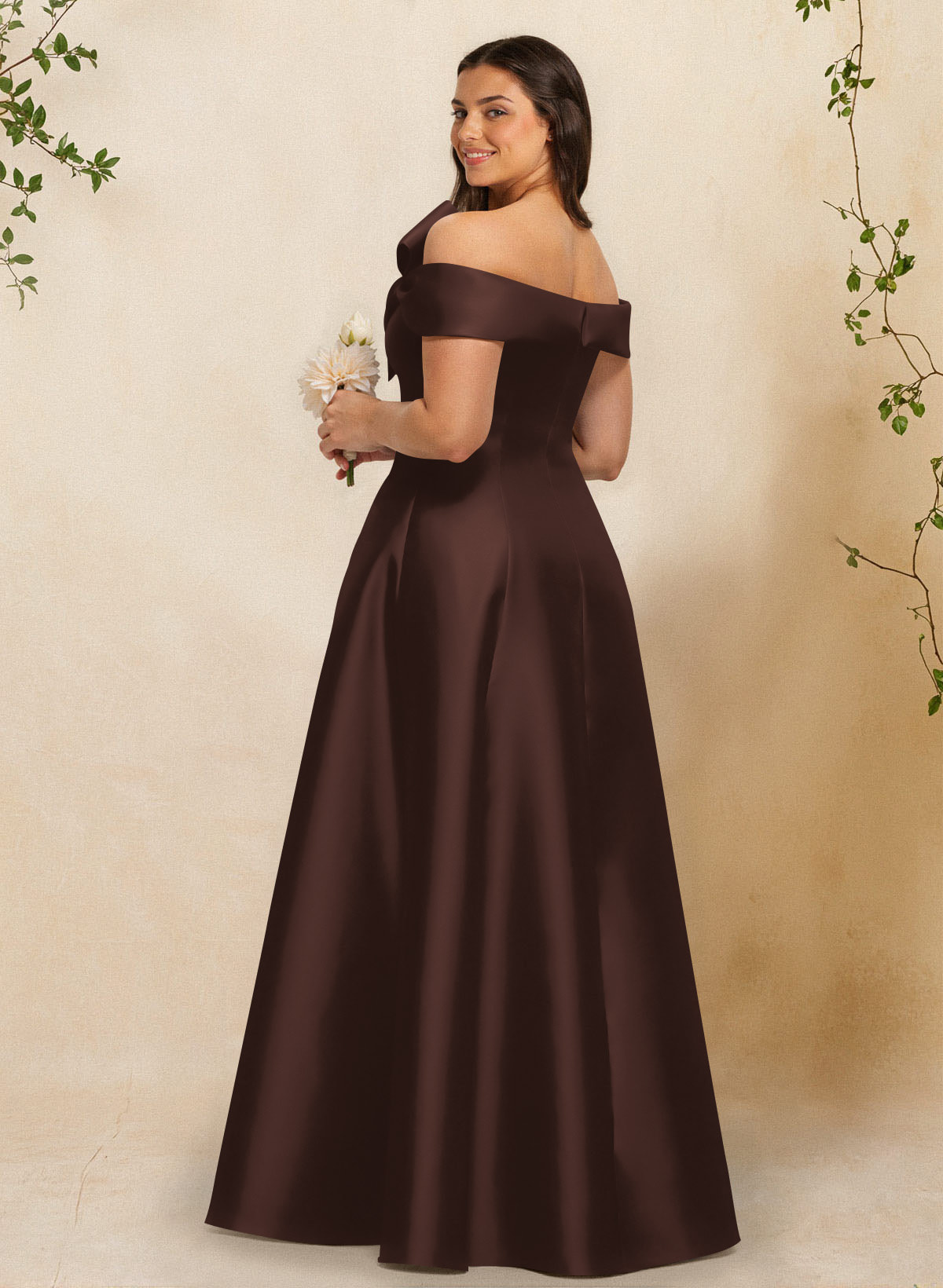 A-Line Off-The-Shoulder Sleeveless Floor-Length Satin Bridesmaid Dresses With Bow(s), product image 105