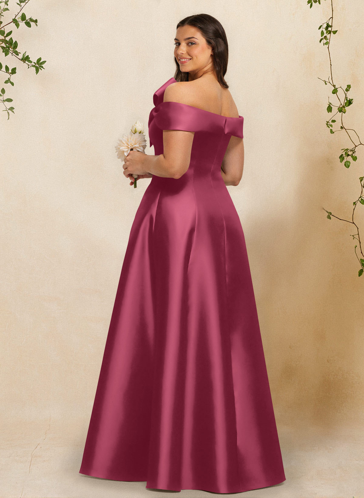 A-Line Off-The-Shoulder Sleeveless Floor-Length Satin Bridesmaid Dresses With Bow(s), product image 31