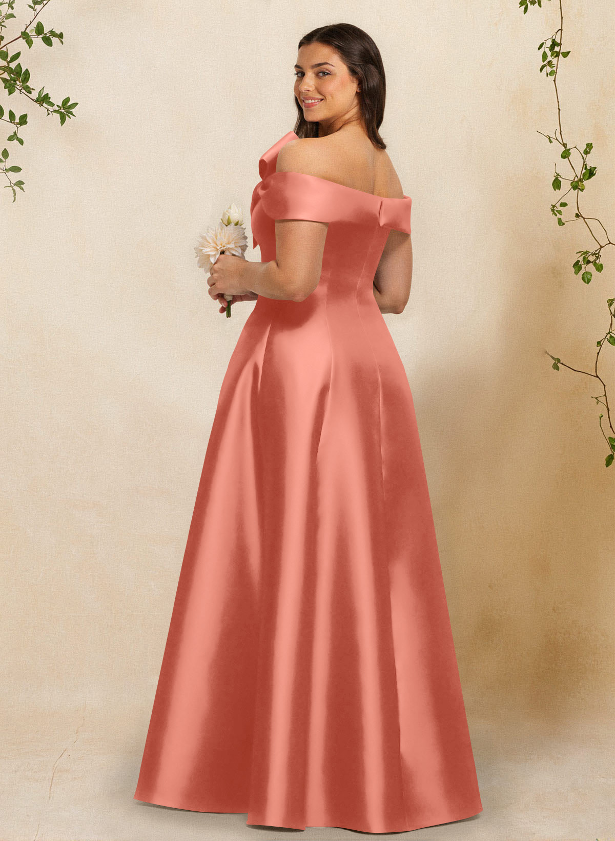 A-Line Off-The-Shoulder Sleeveless Floor-Length Satin Bridesmaid Dresses With Bow(s), product image 49