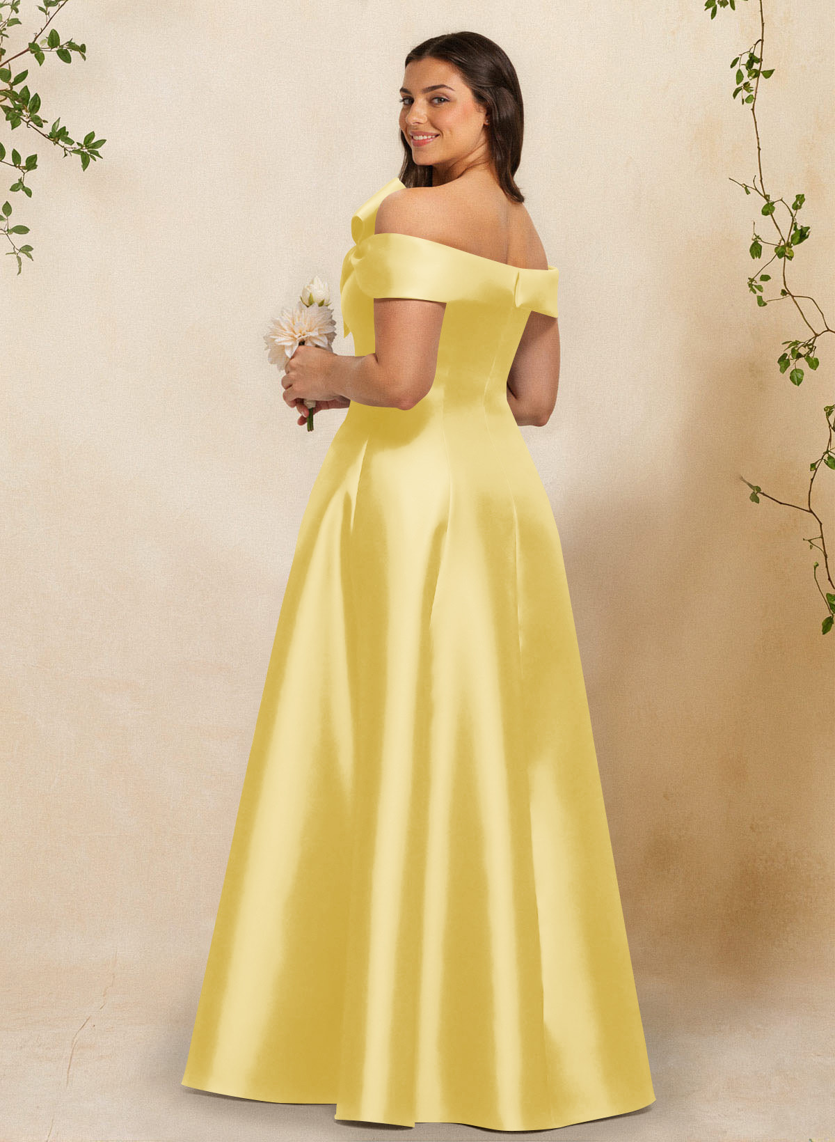 A-Line Off-The-Shoulder Sleeveless Floor-Length Satin Bridesmaid Dresses With Bow(s), product image 97