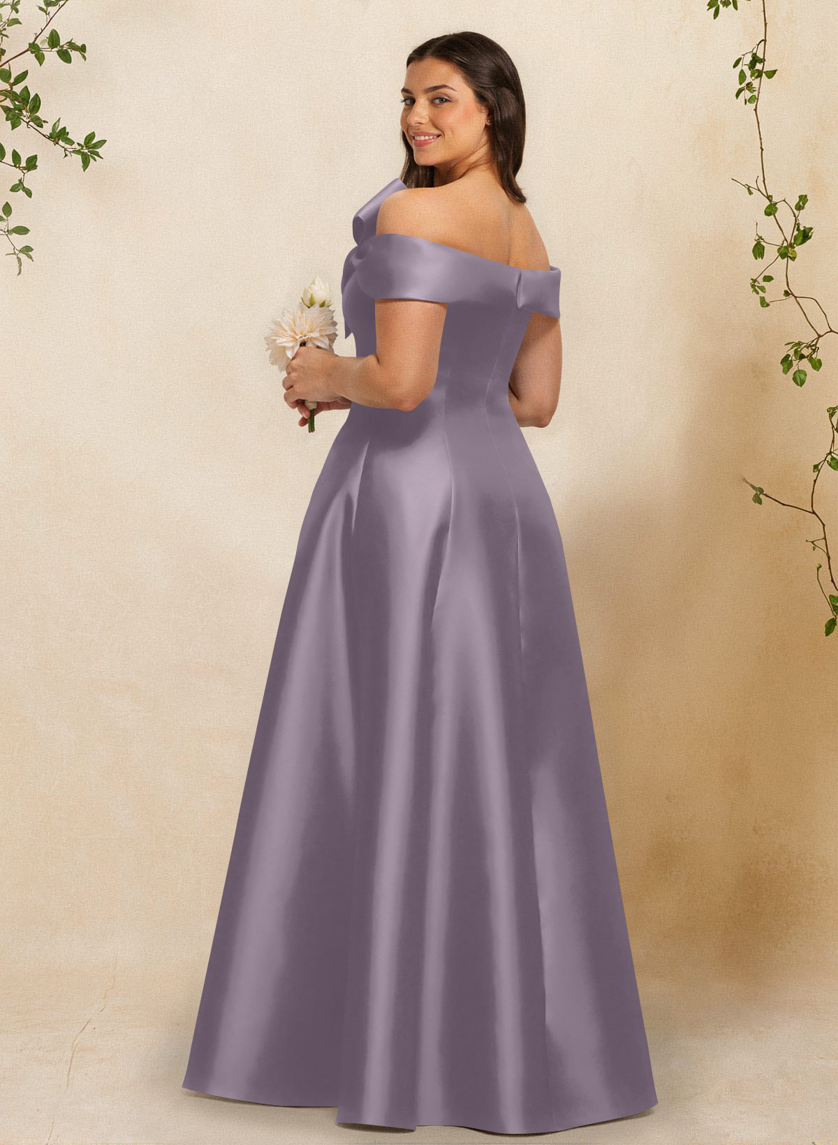A-Line Off-The-Shoulder Sleeveless Floor-Length Satin Bridesmaid Dresses With Bow(s), product image 55
