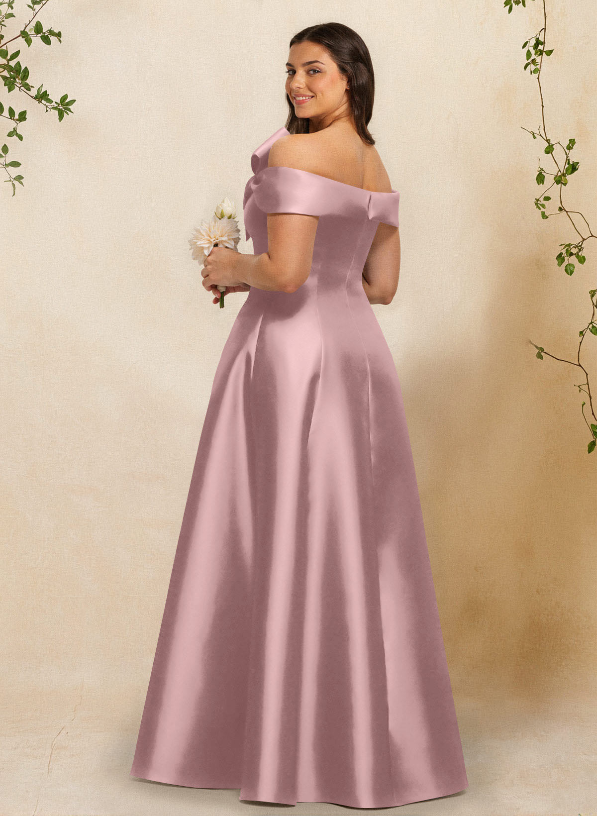 A-Line Off-The-Shoulder Sleeveless Floor-Length Satin Bridesmaid Dresses With Bow(s), product image 41