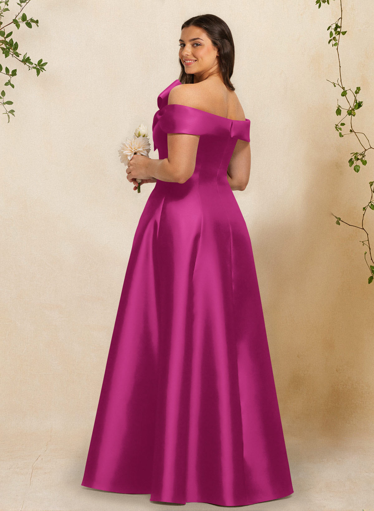 A-Line Off-The-Shoulder Sleeveless Floor-Length Satin Bridesmaid Dresses With Bow(s), product image 73