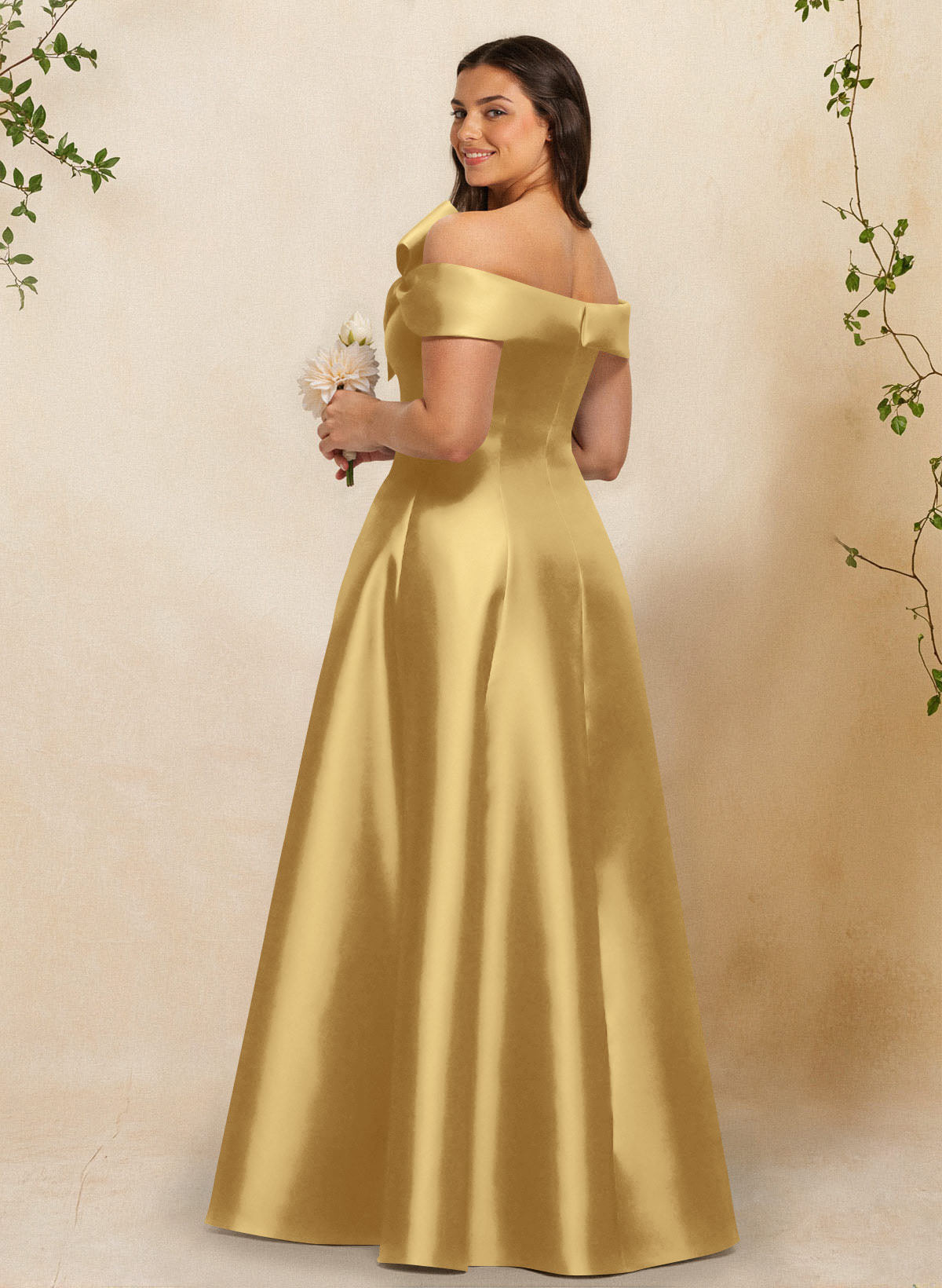 A-Line Off-The-Shoulder Sleeveless Floor-Length Satin Bridesmaid Dresses With Bow(s), product image 99