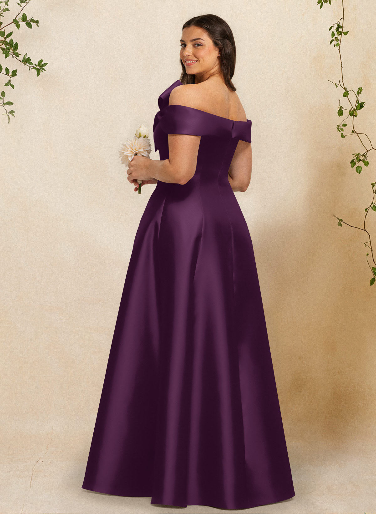 A-Line Off-The-Shoulder Sleeveless Floor-Length Satin Bridesmaid Dresses With Bow(s), product image 69