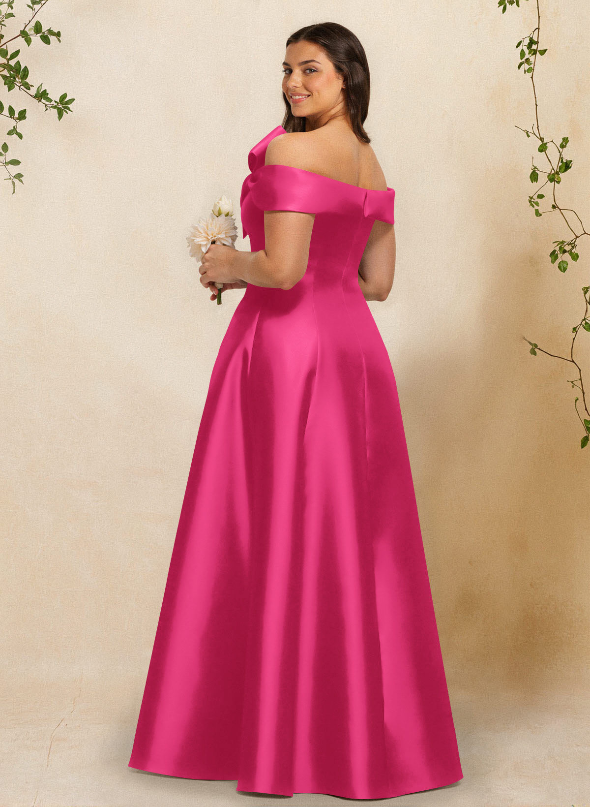 A-Line Off-The-Shoulder Sleeveless Floor-Length Satin Bridesmaid Dresses With Bow(s), product image 117