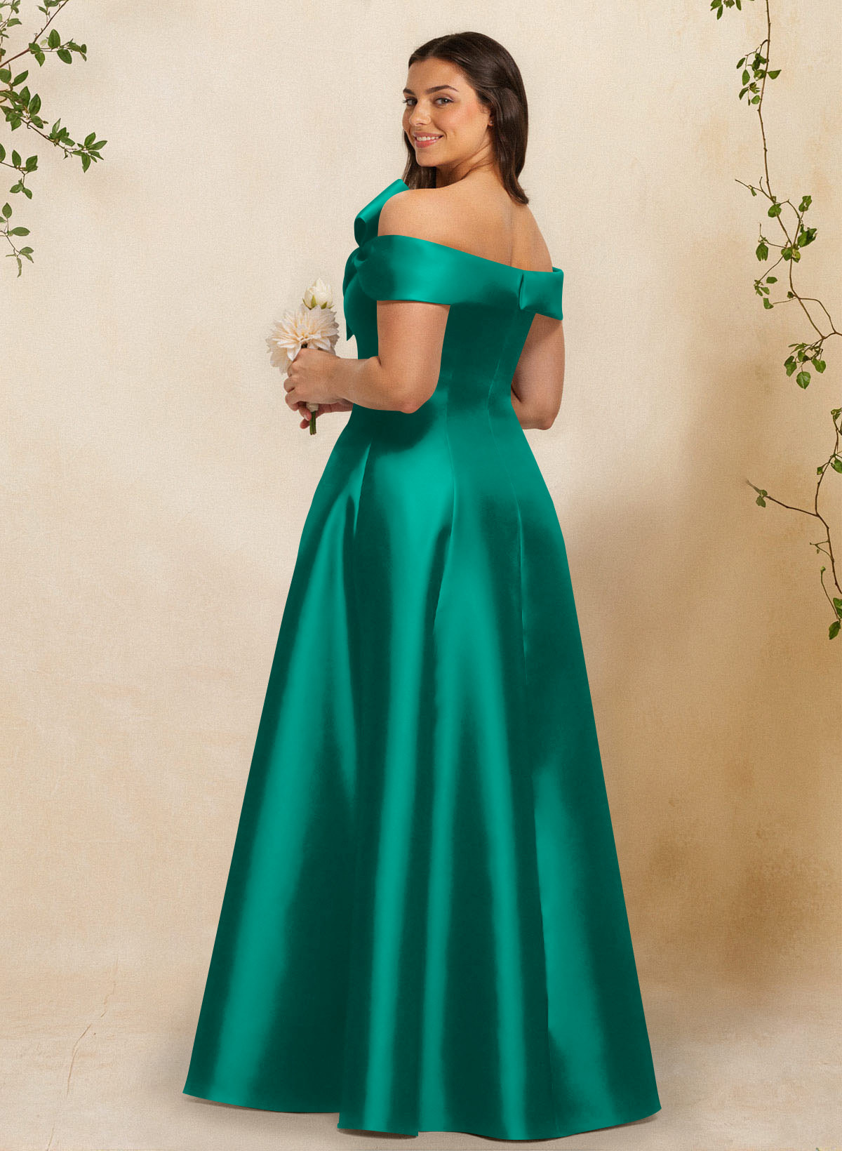 A-Line Off-The-Shoulder Sleeveless Floor-Length Satin Bridesmaid Dresses With Bow(s), product image 83
