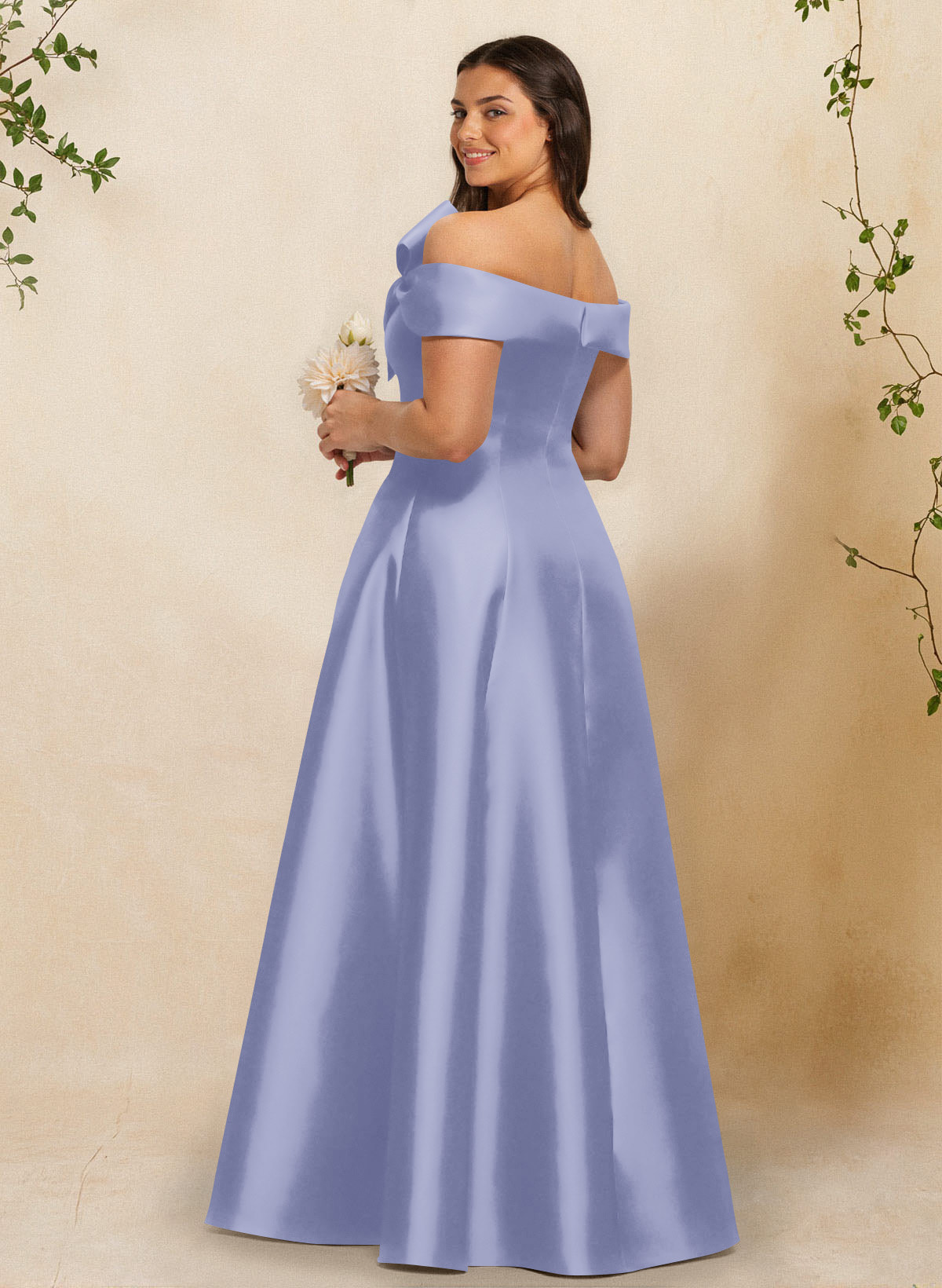 A-Line Off-The-Shoulder Sleeveless Floor-Length Satin Bridesmaid Dresses With Bow(s), product image 65