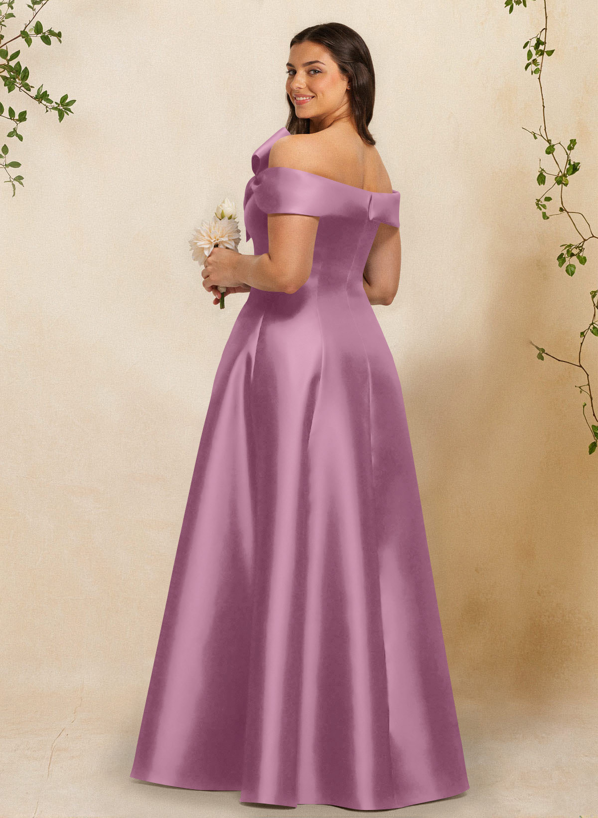 A-Line Off-The-Shoulder Sleeveless Floor-Length Satin Bridesmaid Dresses With Bow(s), product image 61