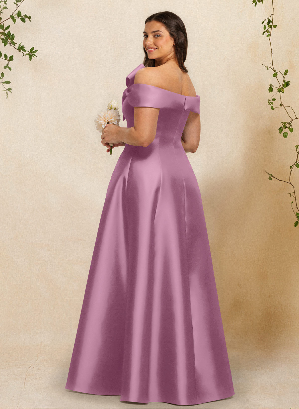 A-Line Off-The-Shoulder Sleeveless Floor-Length Satin Bridesmaid Dresses With Bow(s), product image 61