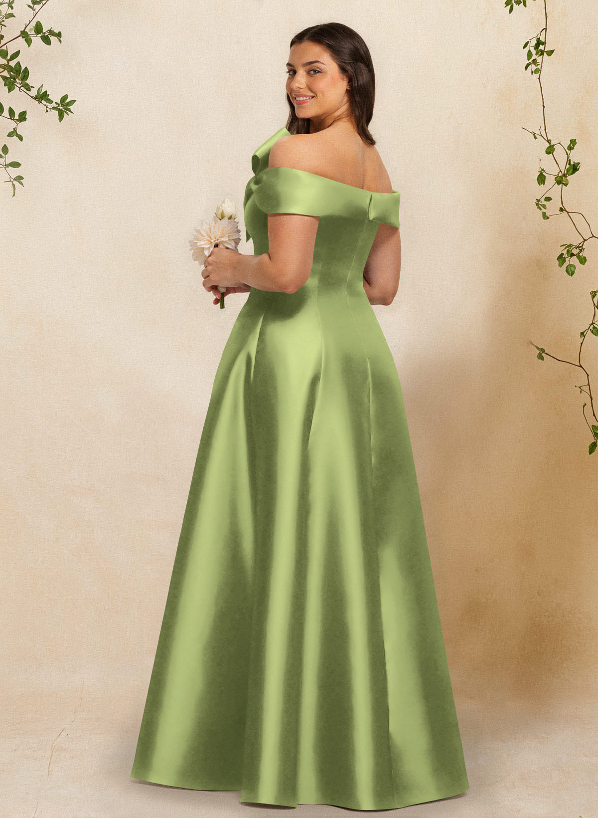 A-Line Off-The-Shoulder Sleeveless Floor-Length Satin Bridesmaid Dresses With Bow(s), product image 133