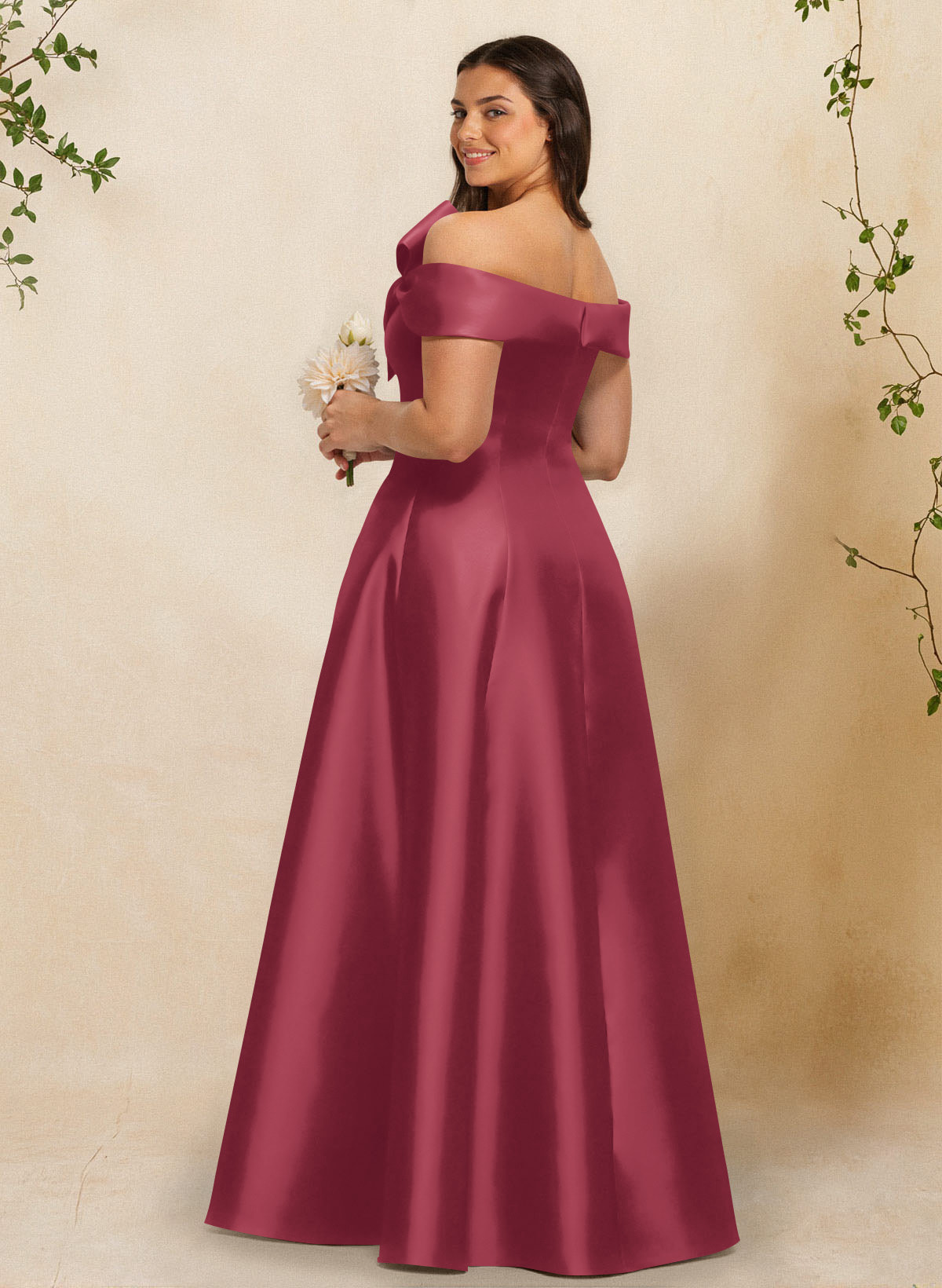 A-Line Off-The-Shoulder Sleeveless Floor-Length Satin Bridesmaid Dresses With Bow(s), product image 33