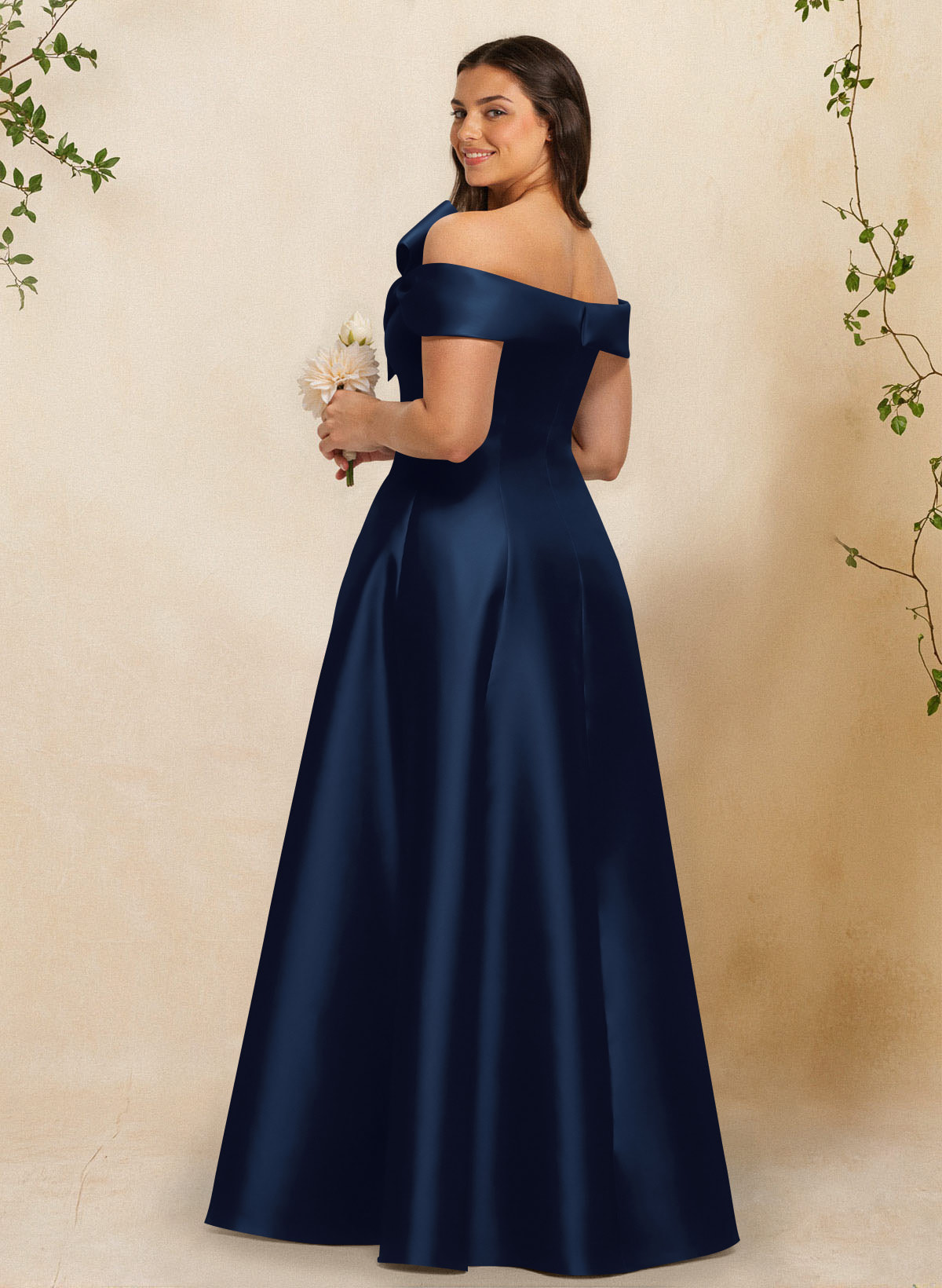 A-Line Off-The-Shoulder Sleeveless Floor-Length Satin Bridesmaid Dresses With Bow(s), product image 2