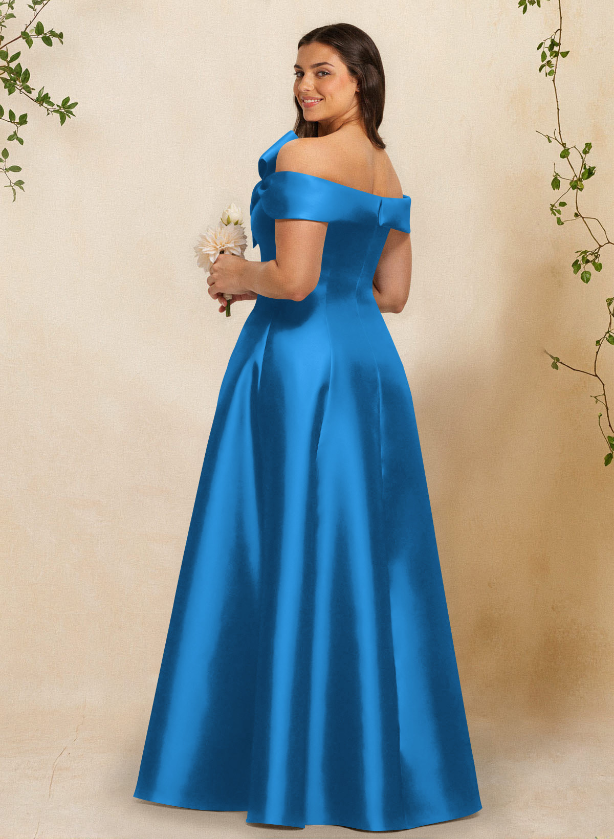 A-Line Off-The-Shoulder Sleeveless Floor-Length Satin Bridesmaid Dresses With Bow(s), product image 17