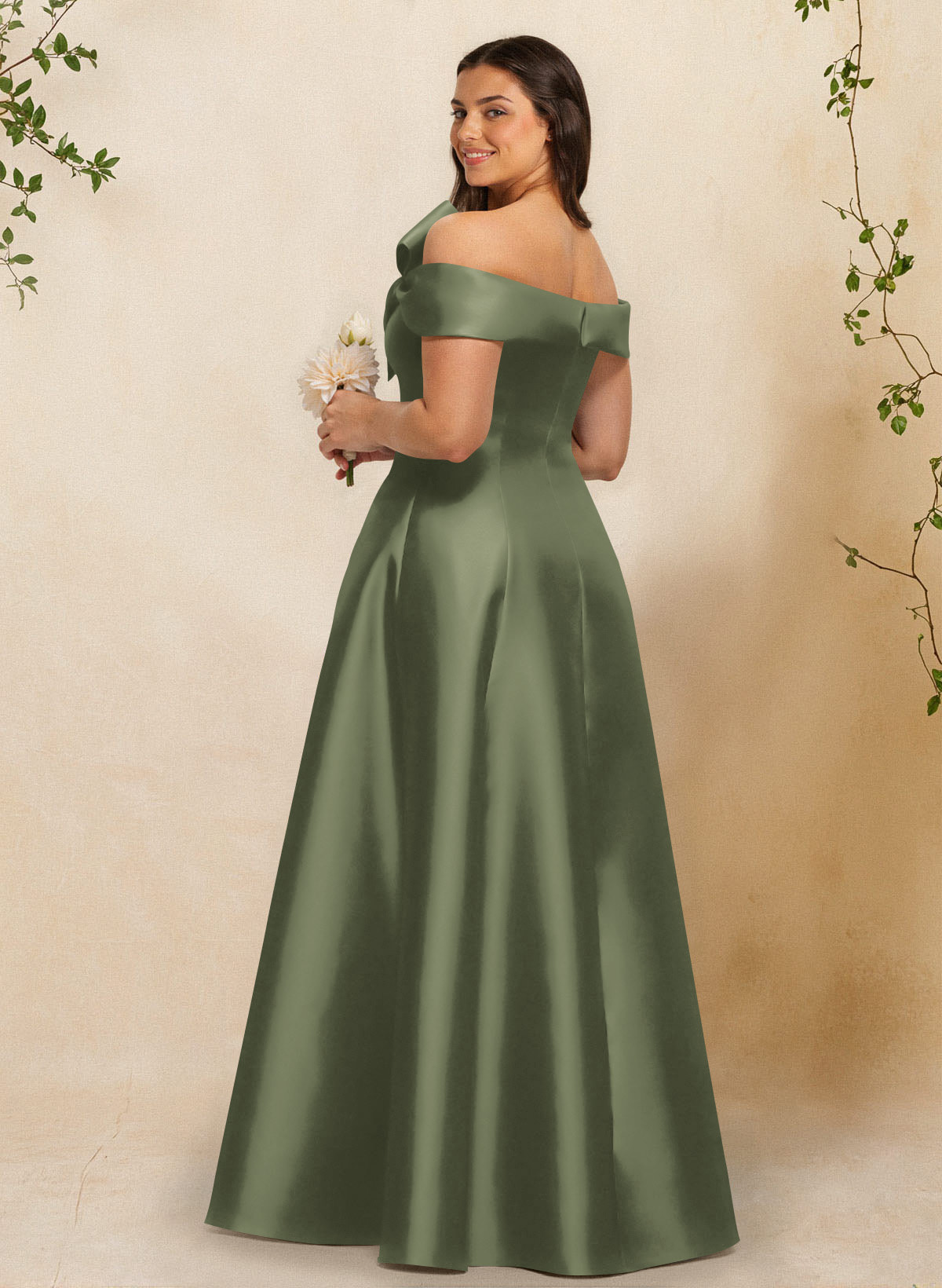 A-Line Off-The-Shoulder Sleeveless Floor-Length Satin Bridesmaid Dresses With Bow(s), product image 121