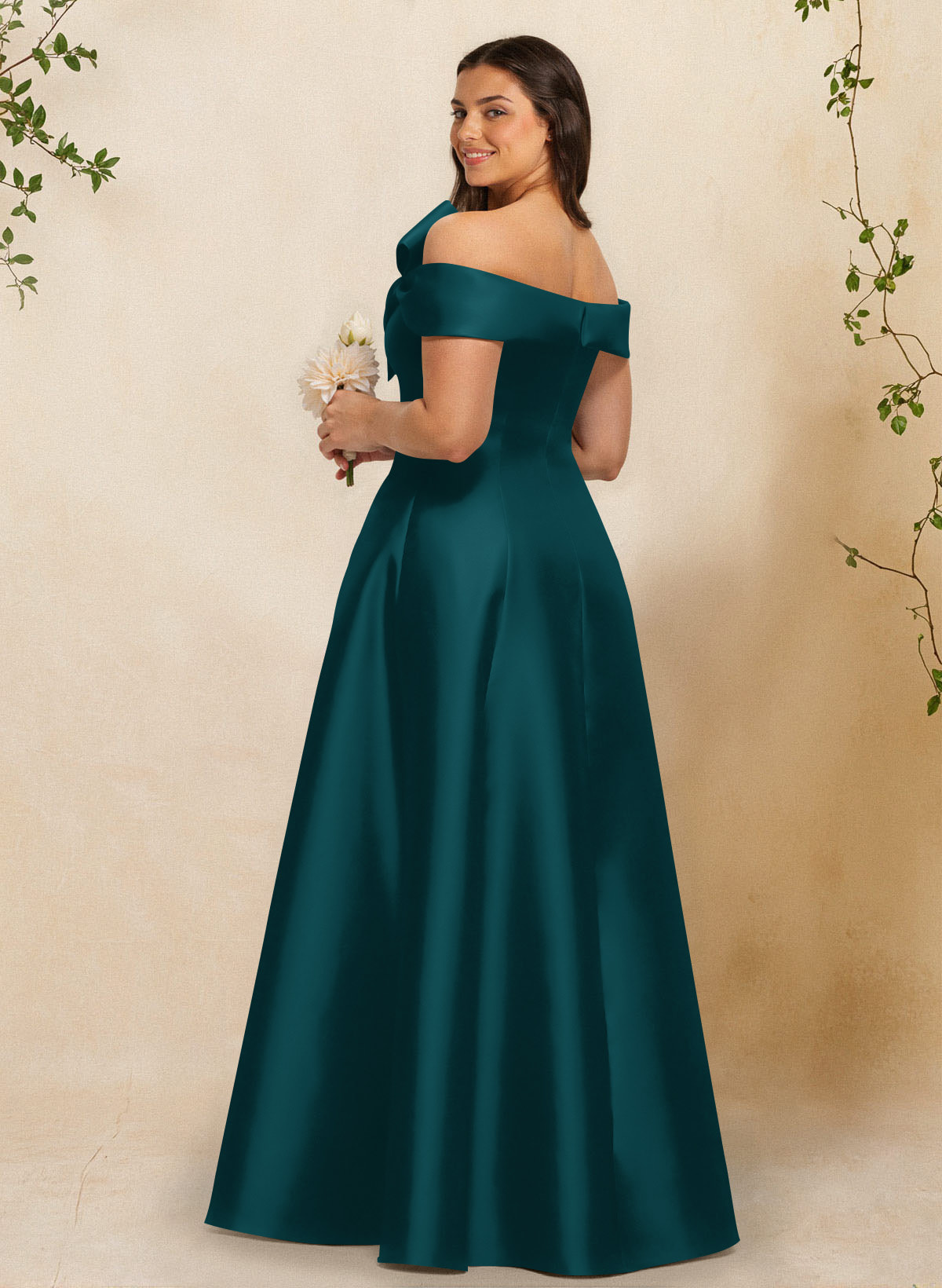 A-Line Off-The-Shoulder Sleeveless Floor-Length Satin Bridesmaid Dresses With Bow(s), product image 81