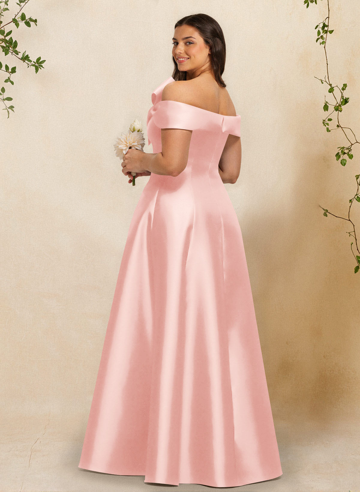 A-Line Off-The-Shoulder Sleeveless Floor-Length Satin Bridesmaid Dresses With Bow(s), product image 43