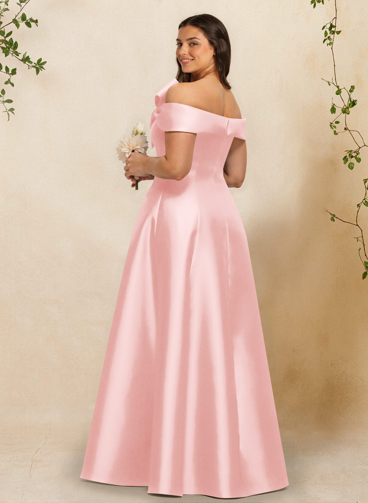 A-Line Off-The-Shoulder Sleeveless Floor-Length Satin Bridesmaid Dresses With Bow(s), product image 47