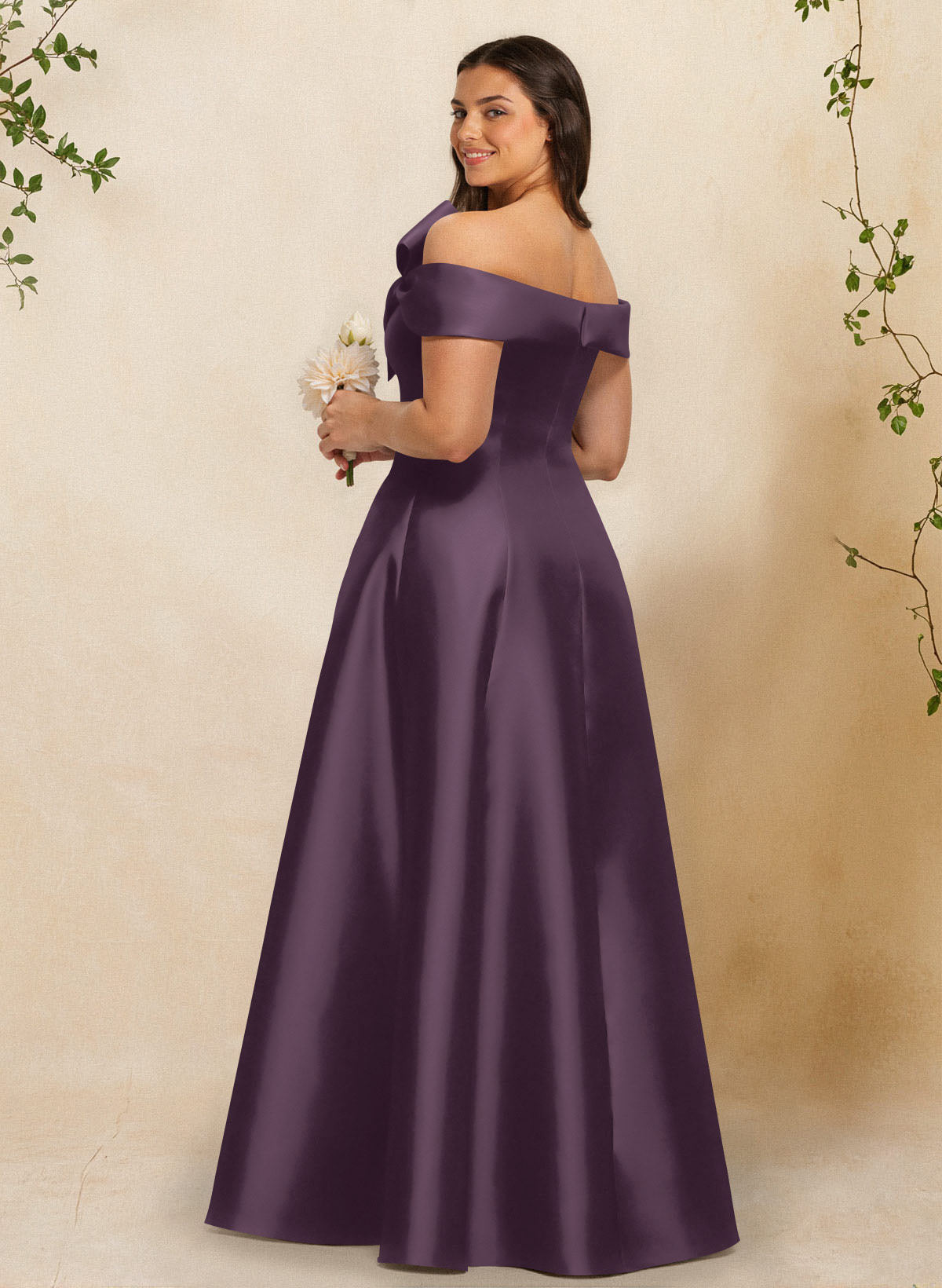 A-Line Off-The-Shoulder Sleeveless Floor-Length Satin Bridesmaid Dresses With Bow(s), product image 119