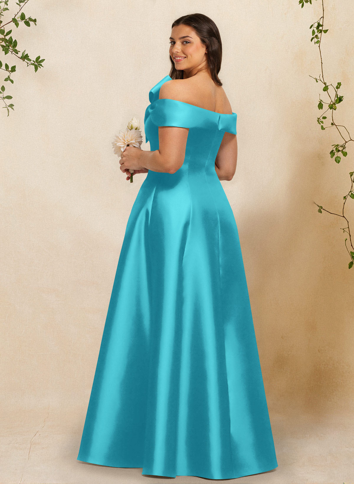 A-Line Off-The-Shoulder Sleeveless Floor-Length Satin Bridesmaid Dresses With Bow(s), product image 19