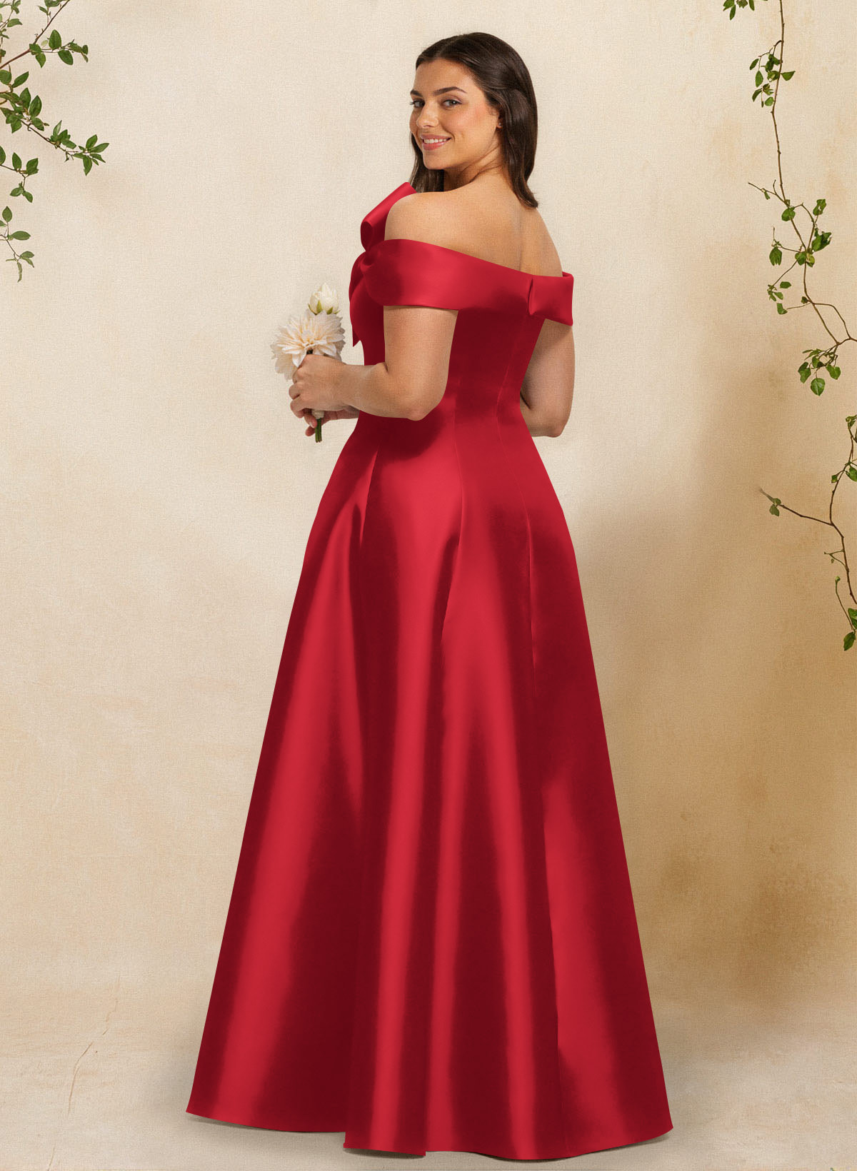 A-Line Off-The-Shoulder Sleeveless Floor-Length Satin Bridesmaid Dresses With Bow(s), product image 35