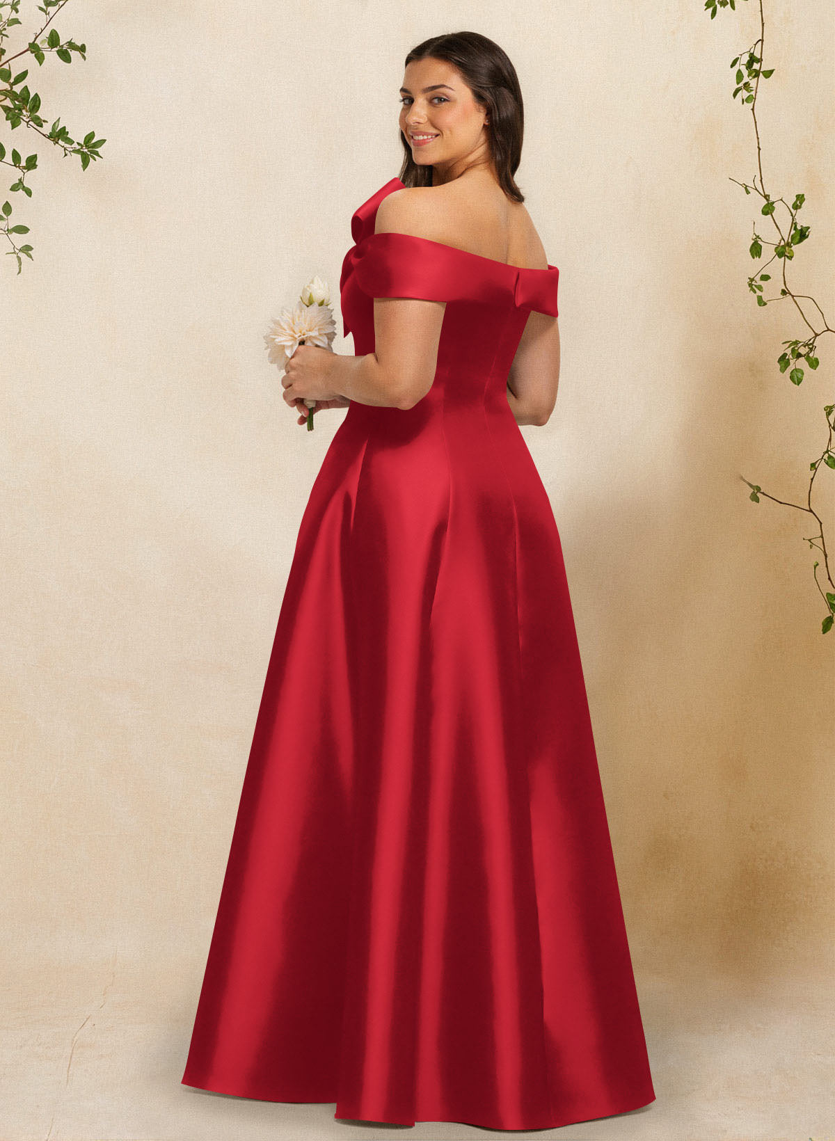 A-Line Off-The-Shoulder Sleeveless Floor-Length Satin Bridesmaid Dresses With Bow(s), product image 35