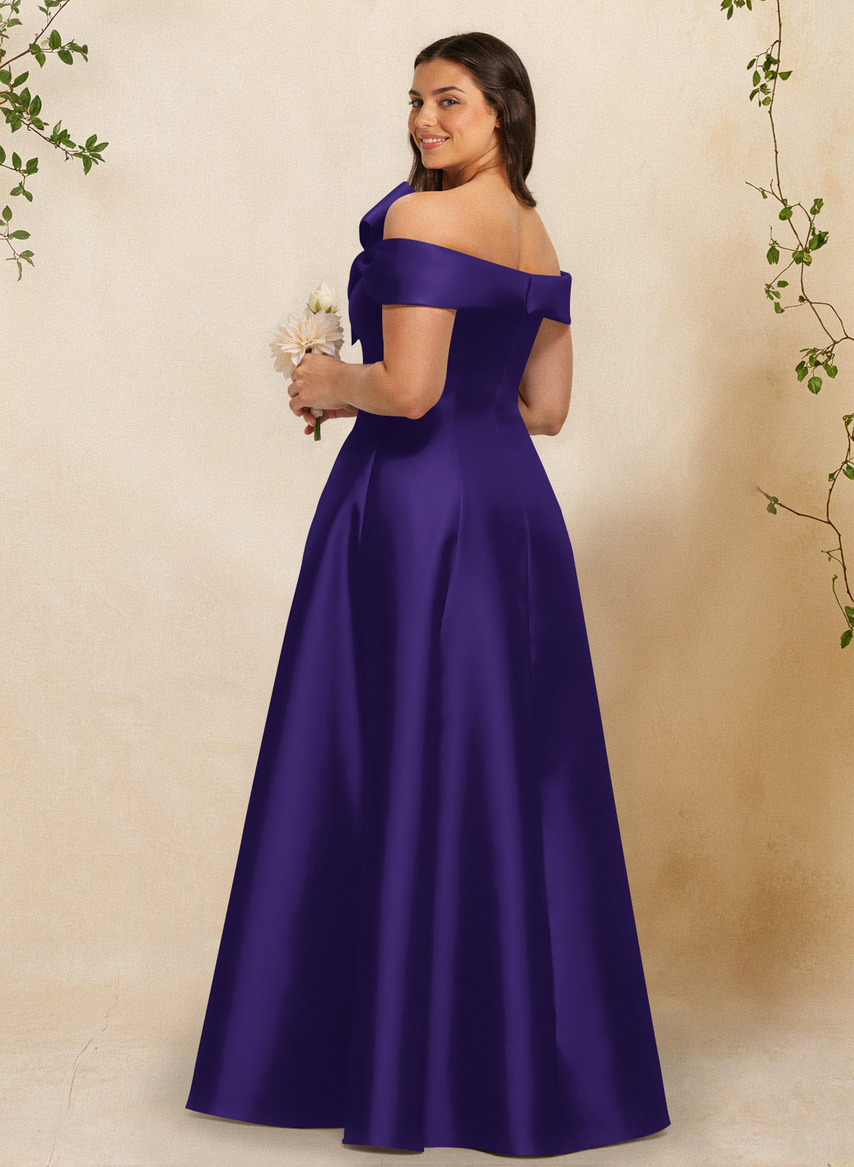 A-Line Off-The-Shoulder Sleeveless Floor-Length Satin Bridesmaid Dresses With Bow(s), product image 75