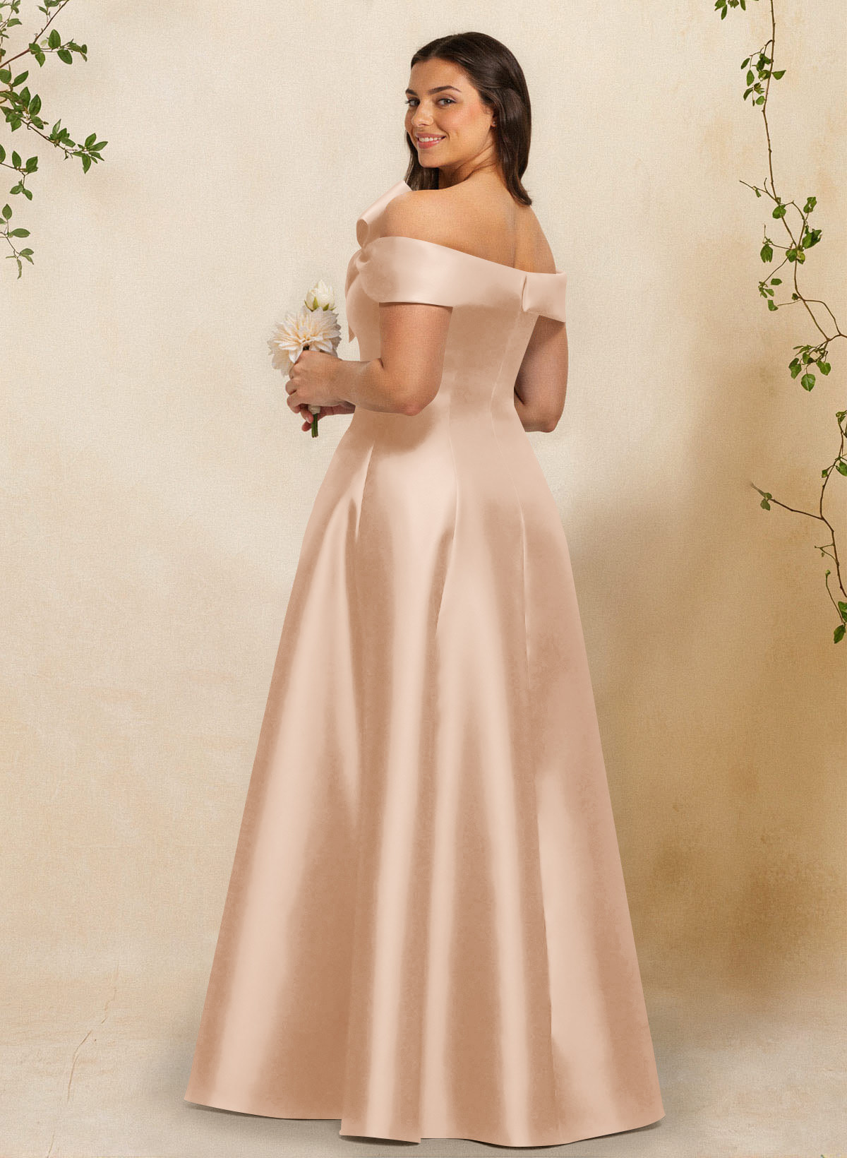A-Line Off-The-Shoulder Sleeveless Floor-Length Satin Bridesmaid Dresses With Bow(s), product image 127