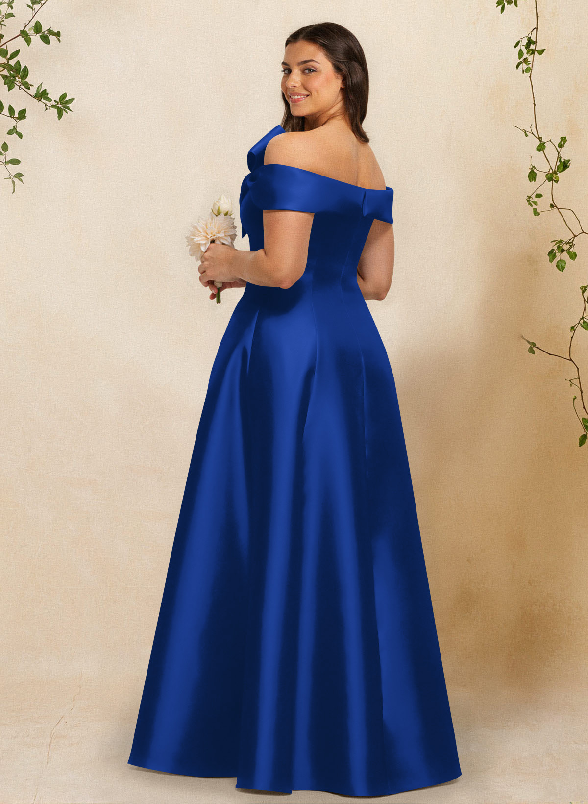 A-Line Off-The-Shoulder Sleeveless Floor-Length Satin Bridesmaid Dresses With Bow(s), product image 15