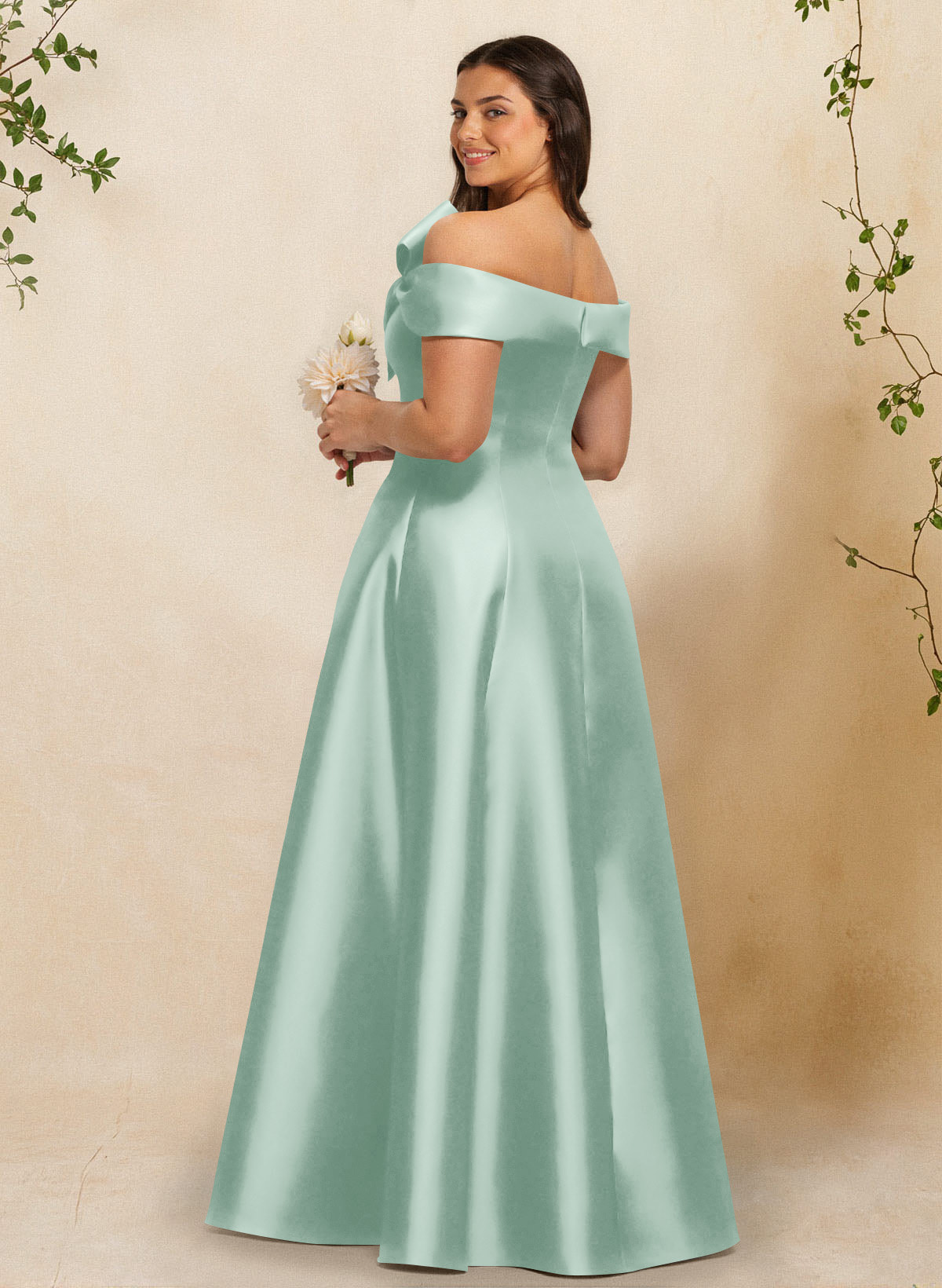 A-Line Off-The-Shoulder Sleeveless Floor-Length Satin Bridesmaid Dresses With Bow(s), product image 87