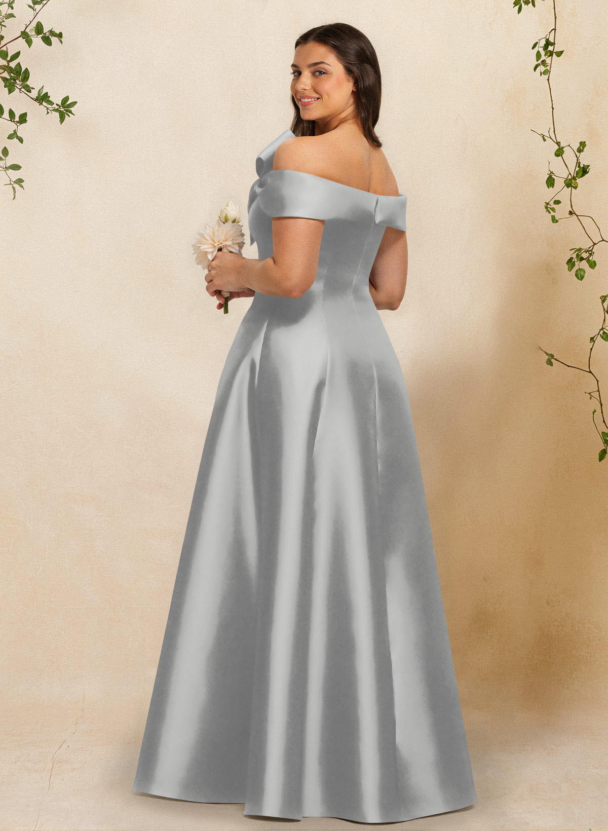 A-Line Off-The-Shoulder Sleeveless Floor-Length Satin Bridesmaid Dresses With Bow(s), product image 111
