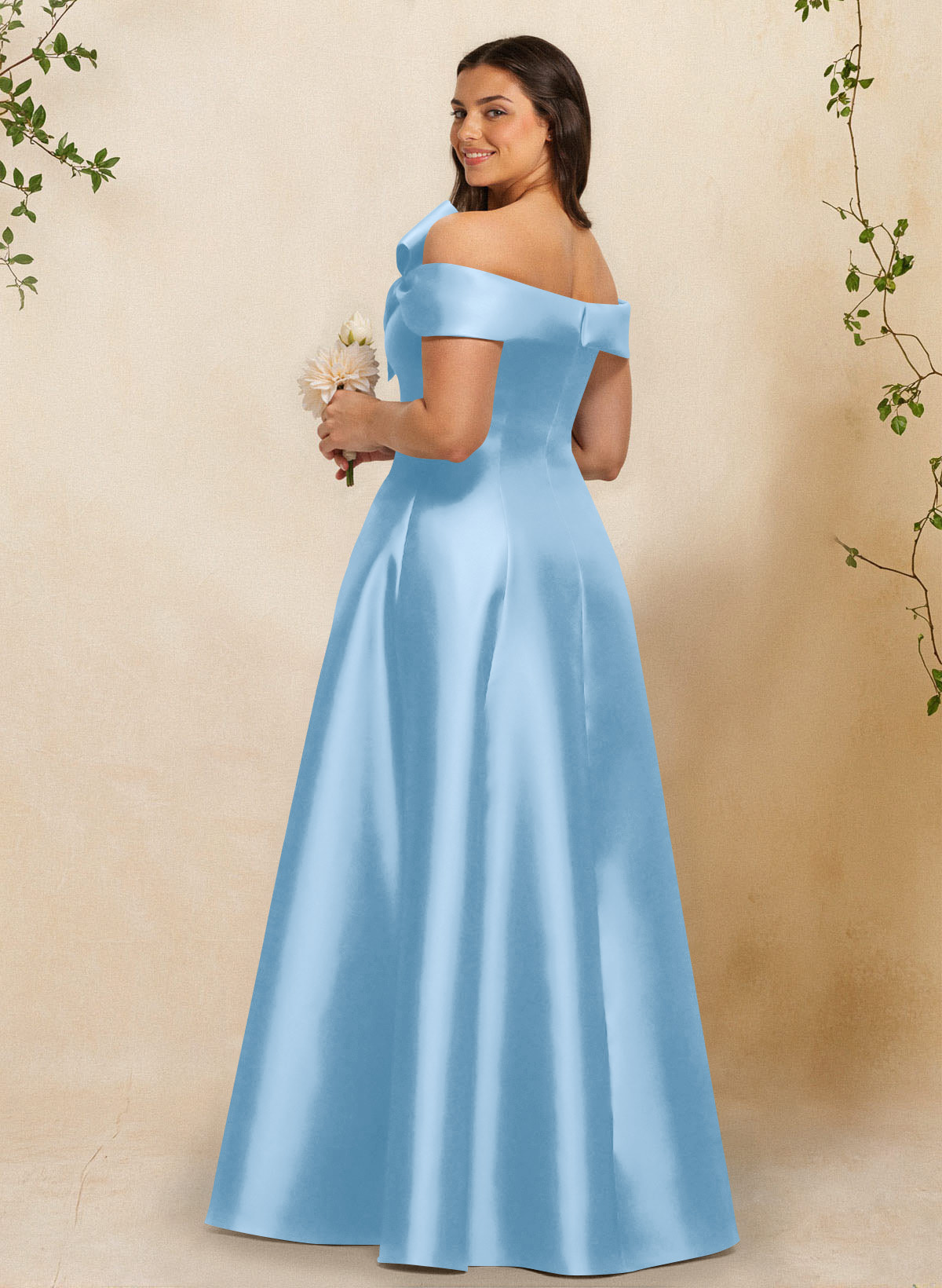 A-Line Off-The-Shoulder Sleeveless Floor-Length Satin Bridesmaid Dresses With Bow(s), product image 23