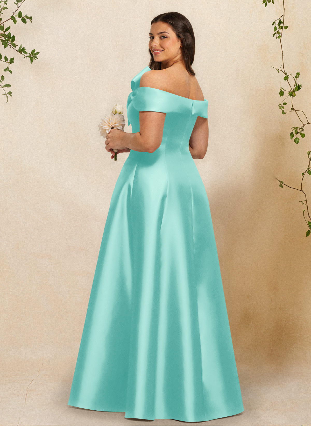 A-Line Off-The-Shoulder Sleeveless Floor-Length Satin Bridesmaid Dresses With Bow(s), product image 91