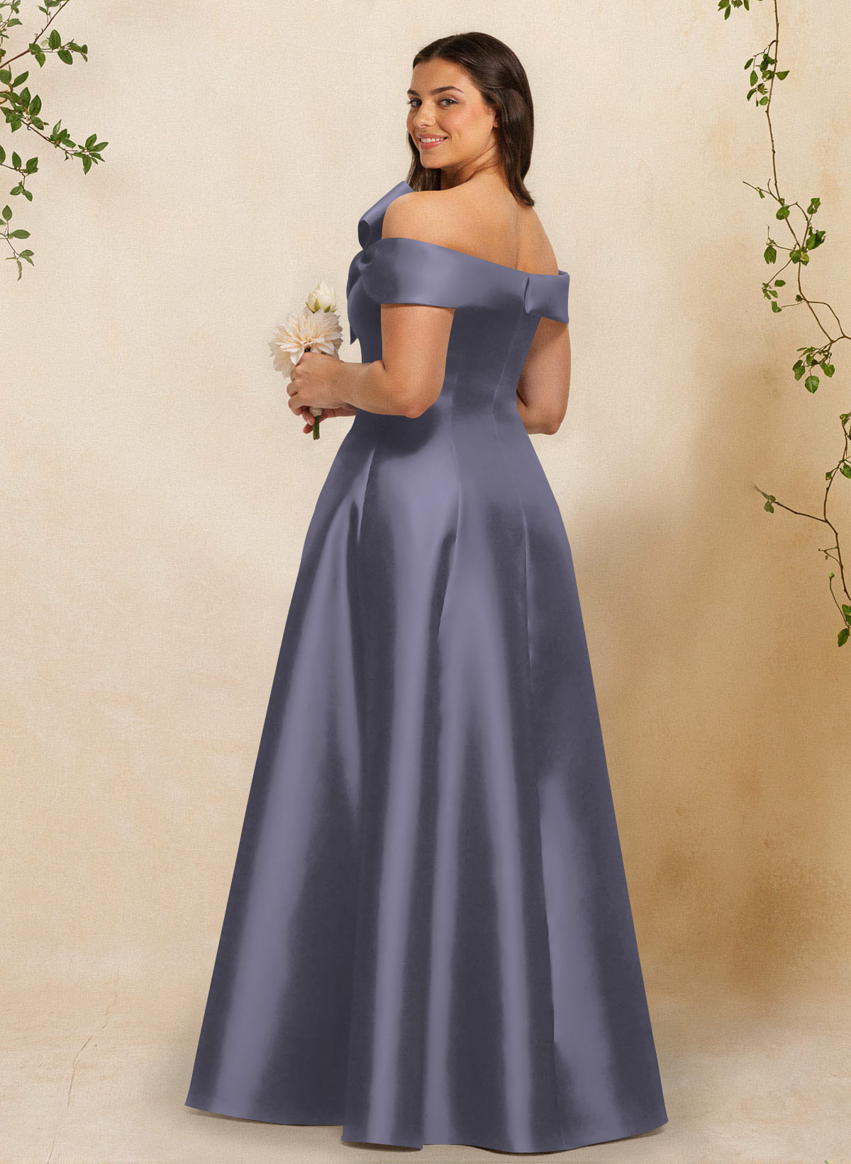 A-Line Off-The-Shoulder Sleeveless Floor-Length Satin Bridesmaid Dresses With Bow(s), product image 11