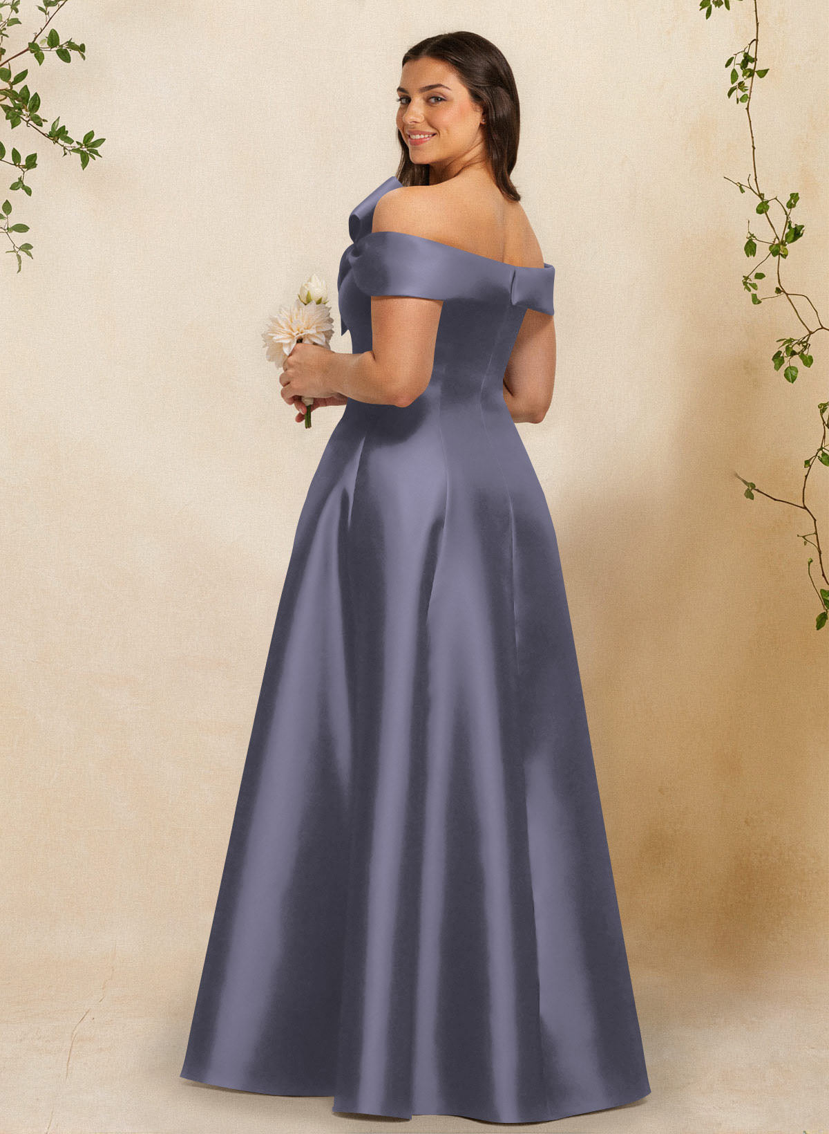 A-Line Off-The-Shoulder Sleeveless Floor-Length Satin Bridesmaid Dresses With Bow(s), product image 11