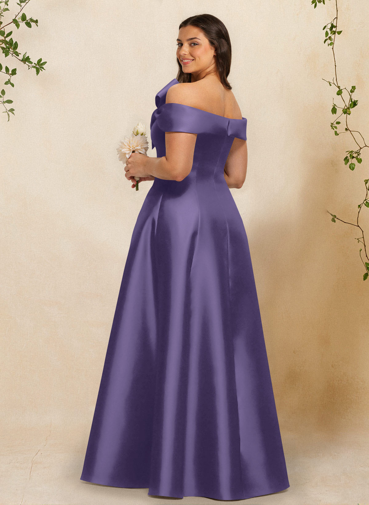 A-Line Off-The-Shoulder Sleeveless Floor-Length Satin Bridesmaid Dresses With Bow(s), product image 67