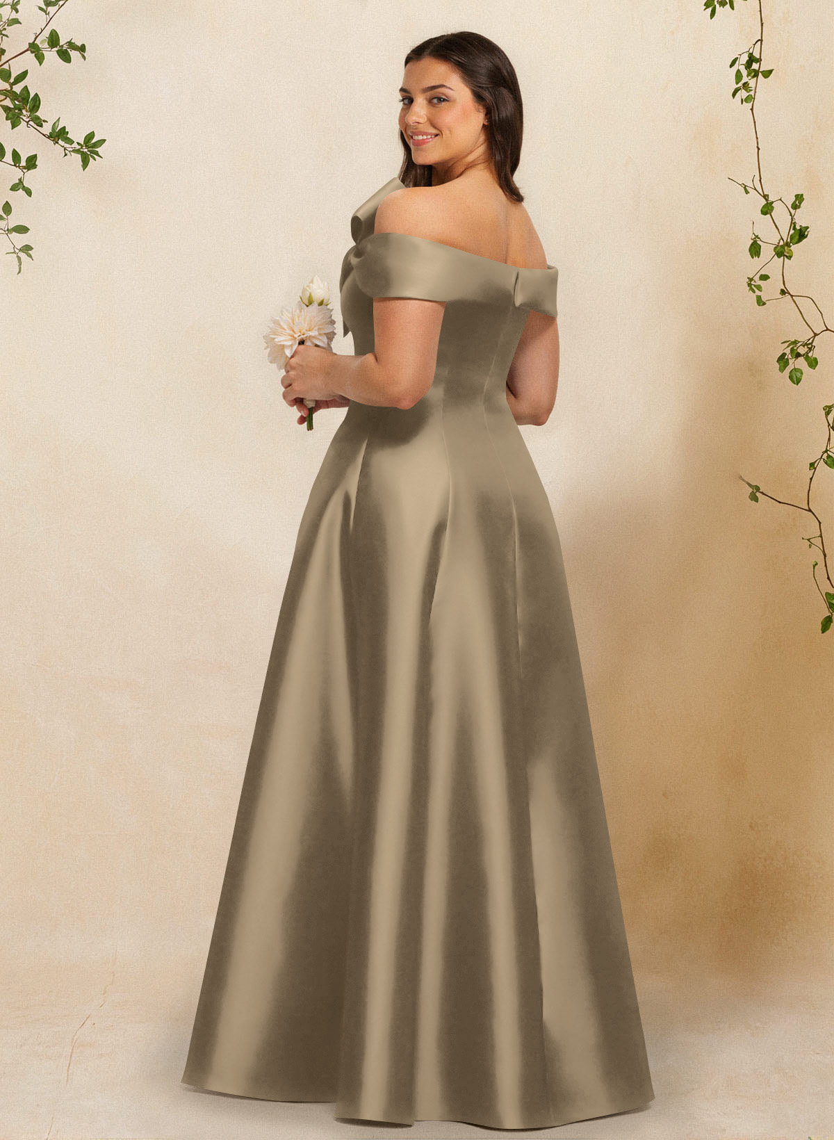 A-Line Off-The-Shoulder Sleeveless Floor-Length Satin Bridesmaid Dresses With Bow(s), product image 95