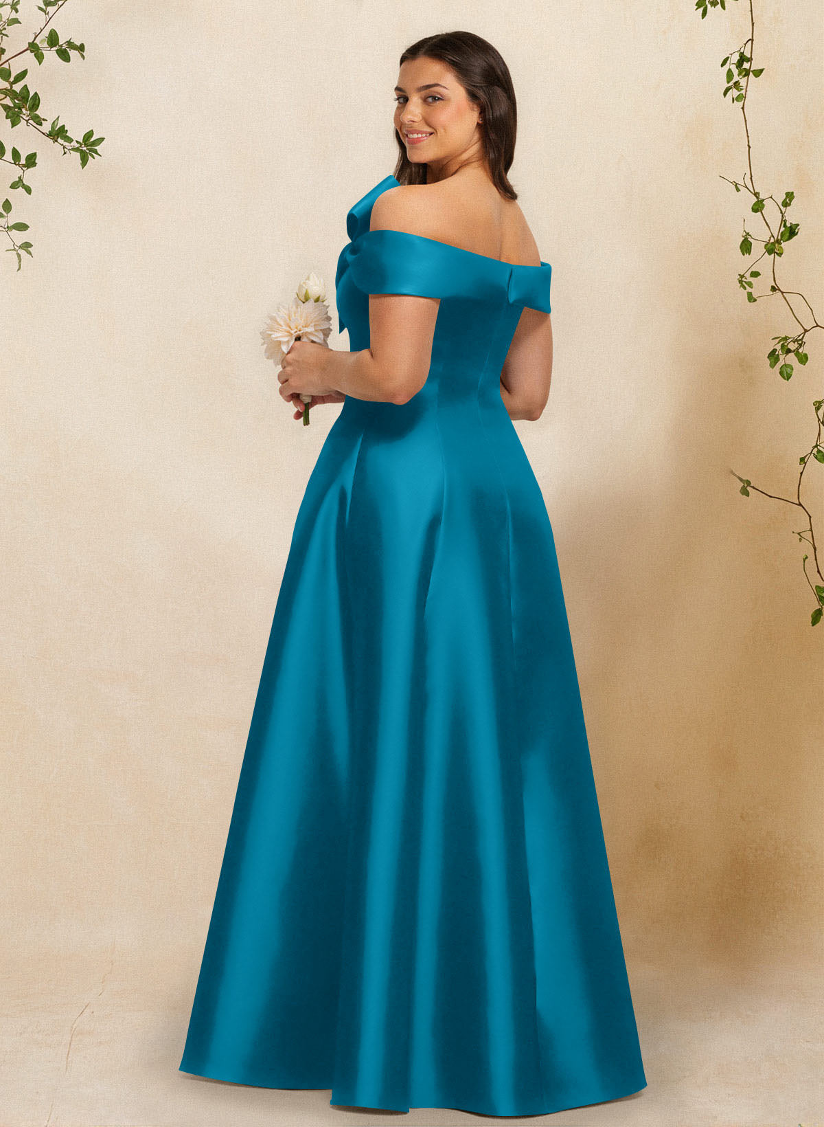A-Line Off-The-Shoulder Sleeveless Floor-Length Satin Bridesmaid Dresses With Bow(s), product image 137