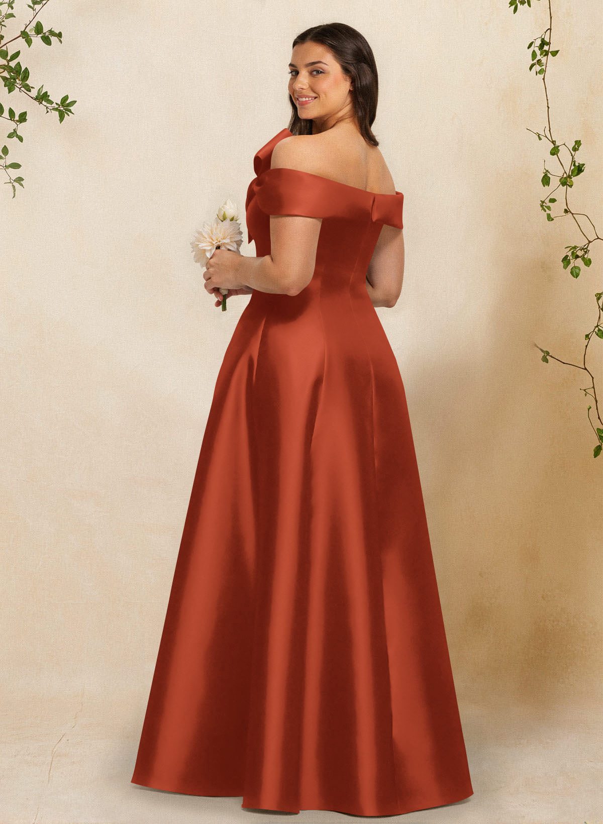 A-Line Off-The-Shoulder Sleeveless Floor-Length Satin Bridesmaid Dresses With Bow(s), product image 135