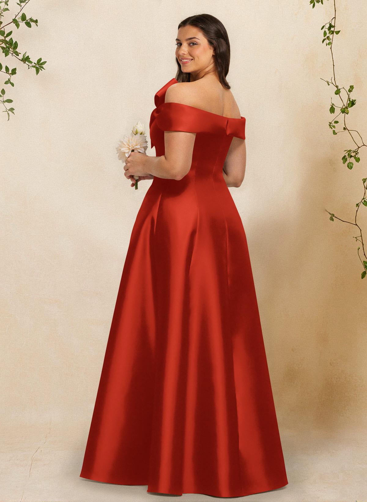 A-Line Off-The-Shoulder Sleeveless Floor-Length Satin Bridesmaid Dresses With Bow(s), product image 37