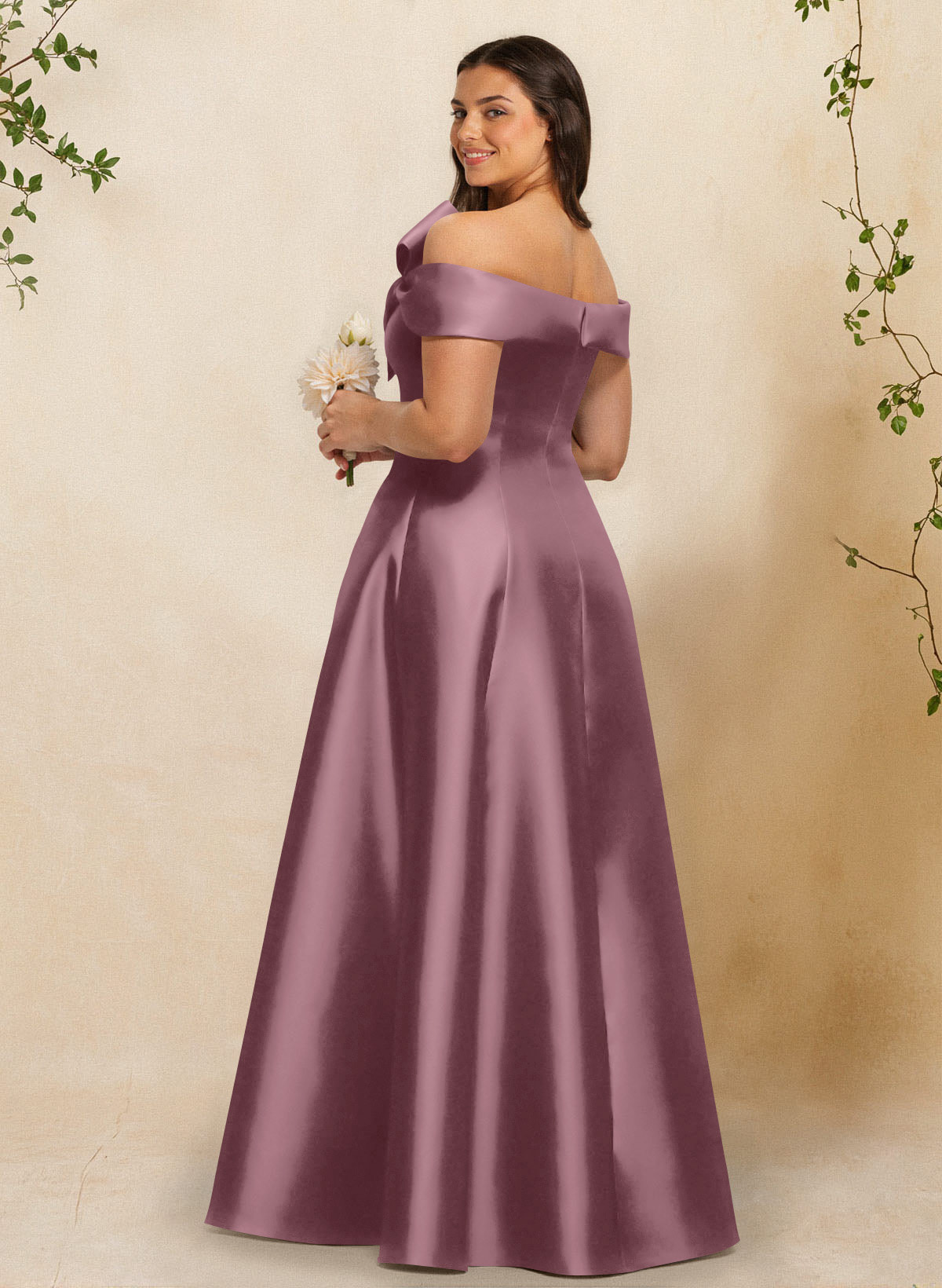 A-Line Off-The-Shoulder Sleeveless Floor-Length Satin Bridesmaid Dresses With Bow(s), product image 59
