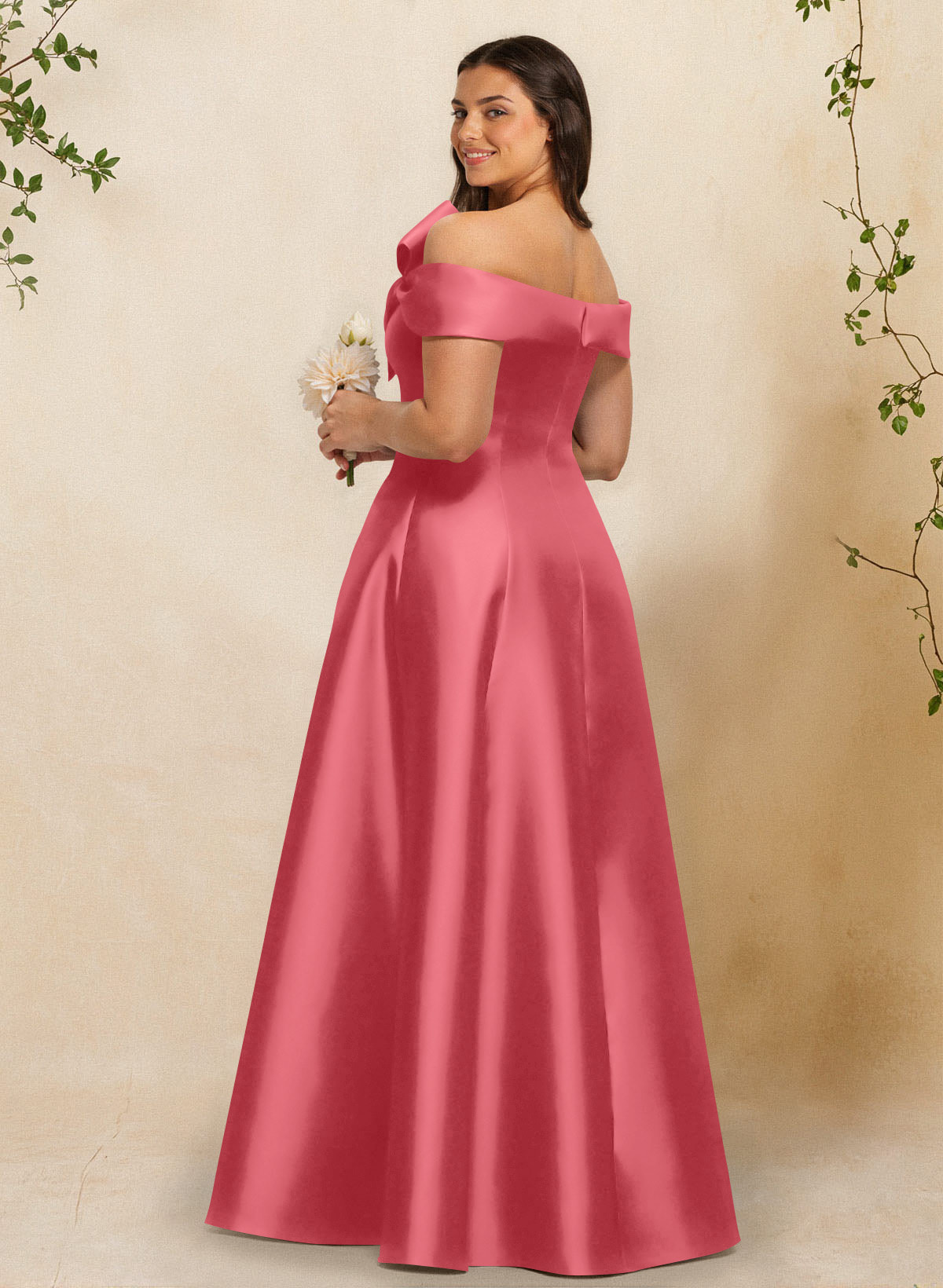 A-Line Off-The-Shoulder Sleeveless Floor-Length Satin Bridesmaid Dresses With Bow(s), product image 39