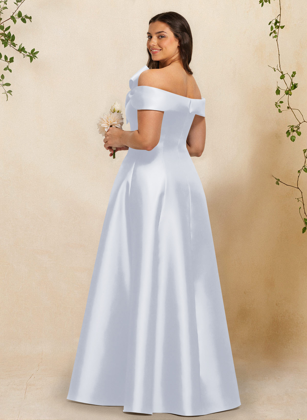 A-Line Off-The-Shoulder Sleeveless Floor-Length Satin Bridesmaid Dresses With Bow(s), product image 109