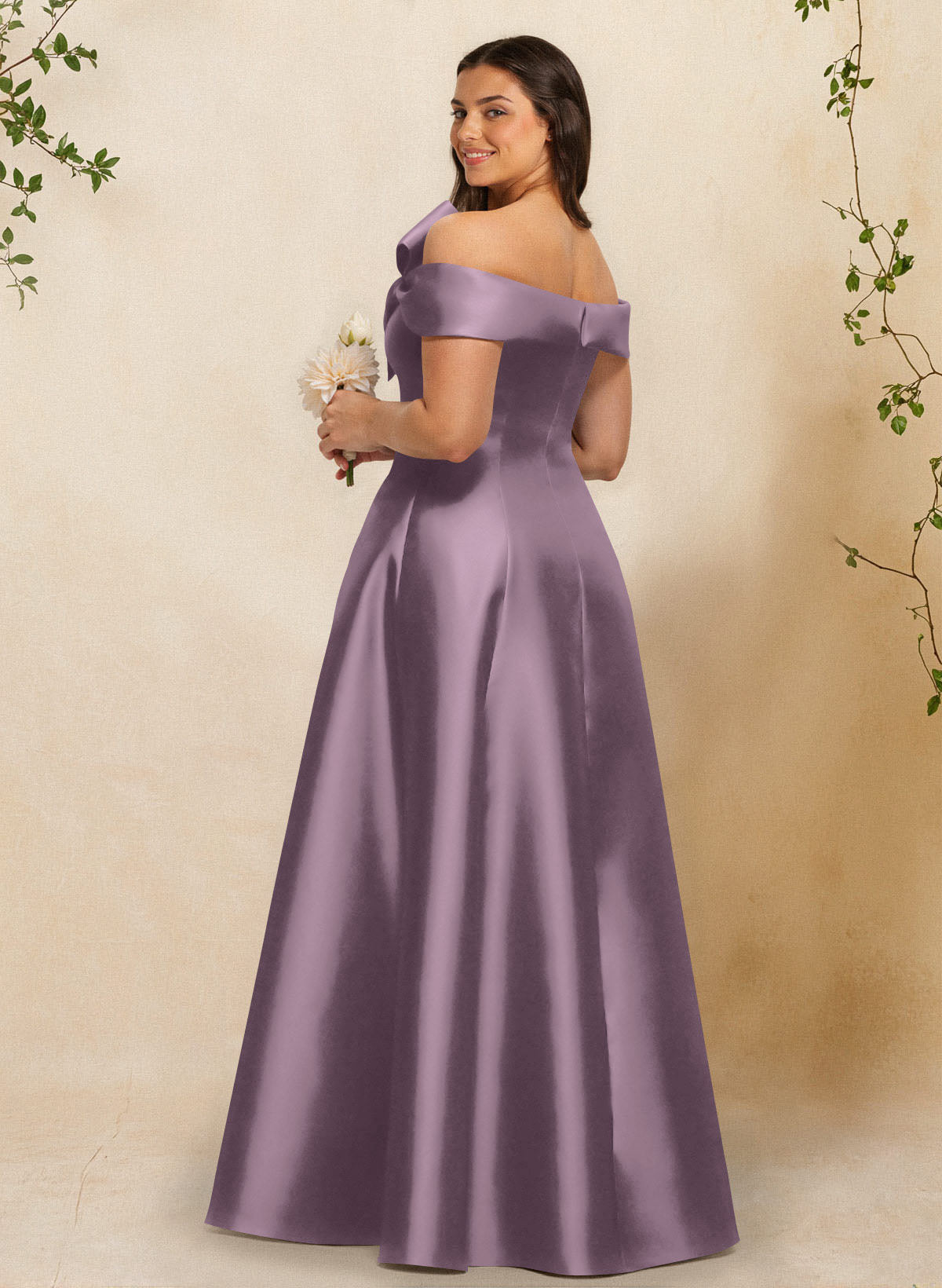 A-Line Off-The-Shoulder Sleeveless Floor-Length Satin Bridesmaid Dresses With Bow(s), product image 57