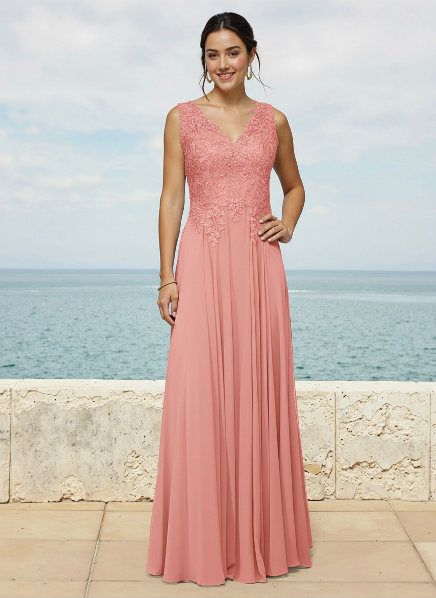 A-Line V-Neck Sleeveless Sweep Train Chiffon Bridesmaid Dresses With Lace, image 11